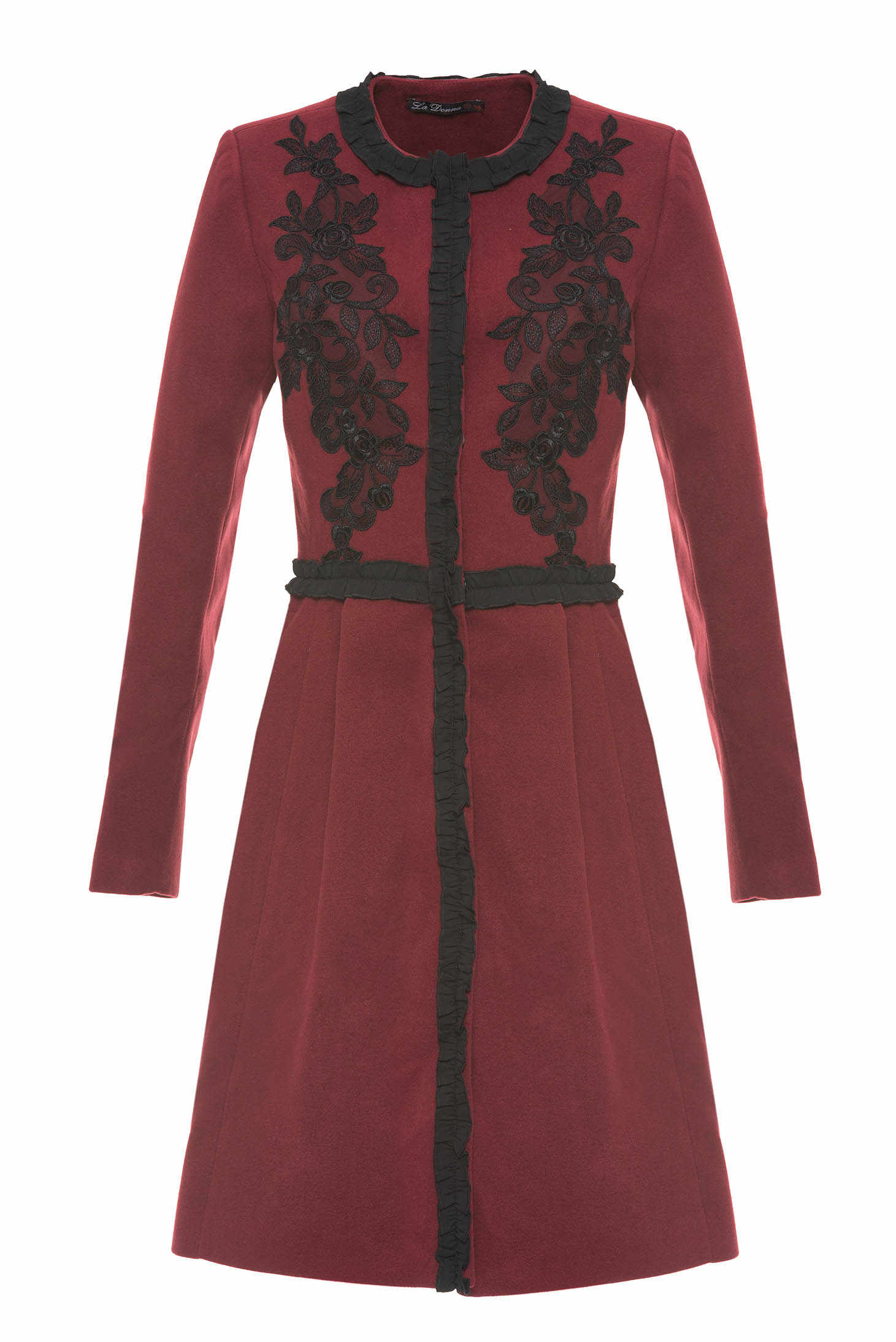 LaDonna Embroidered Fall Burgundy Coat