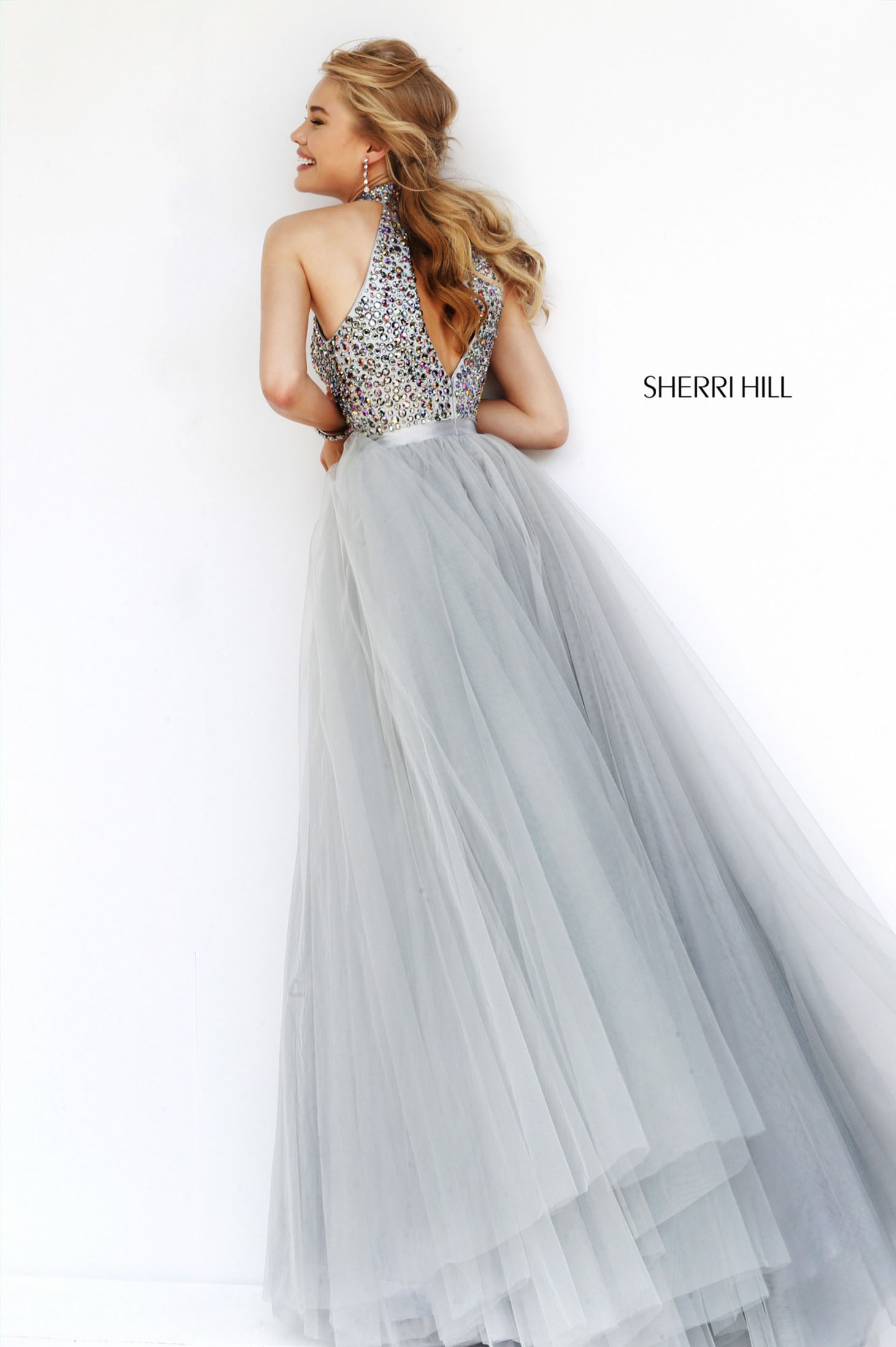Ruha Sherri Hill luxus ezüst női ruha estélyi ruha tüllből 2 - StarShinerS.hu