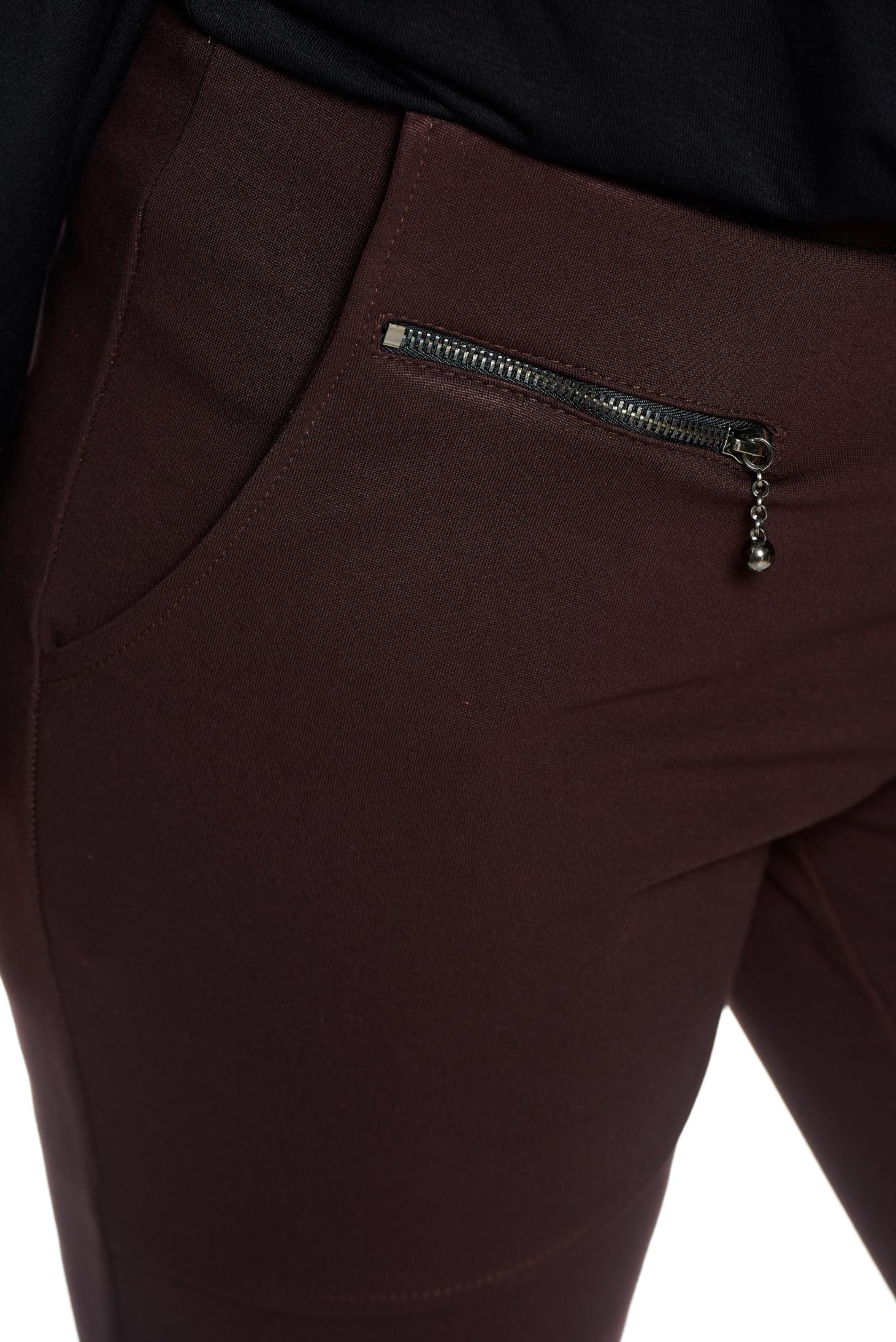 Pantaloni PrettyGirl maro inchis casual conici cu talie medie bumbac usor elastic 4 - StarShinerS.ro