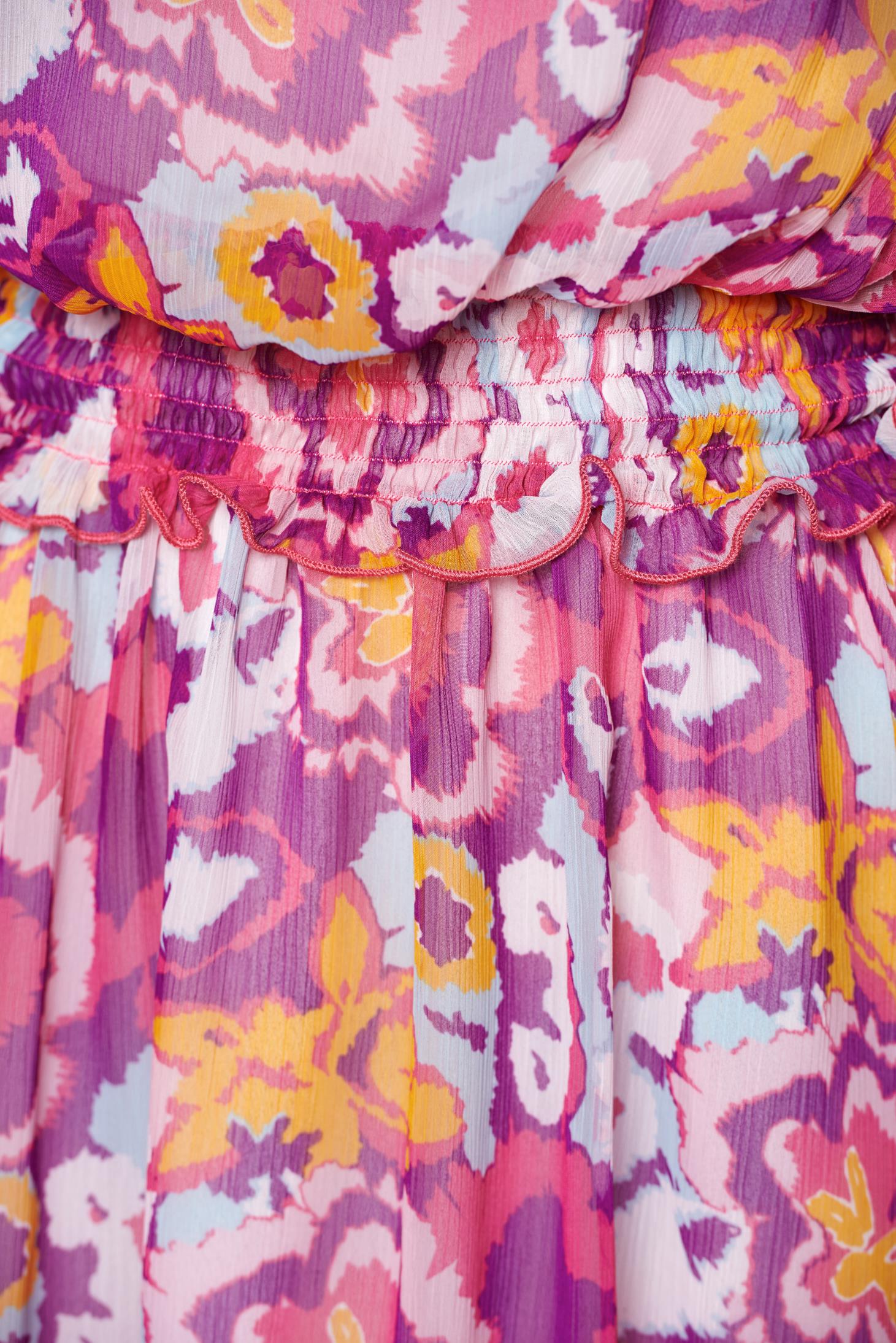 PrettyGirl purple elastic waist dress with floral prints 6 - StarShinerS.com