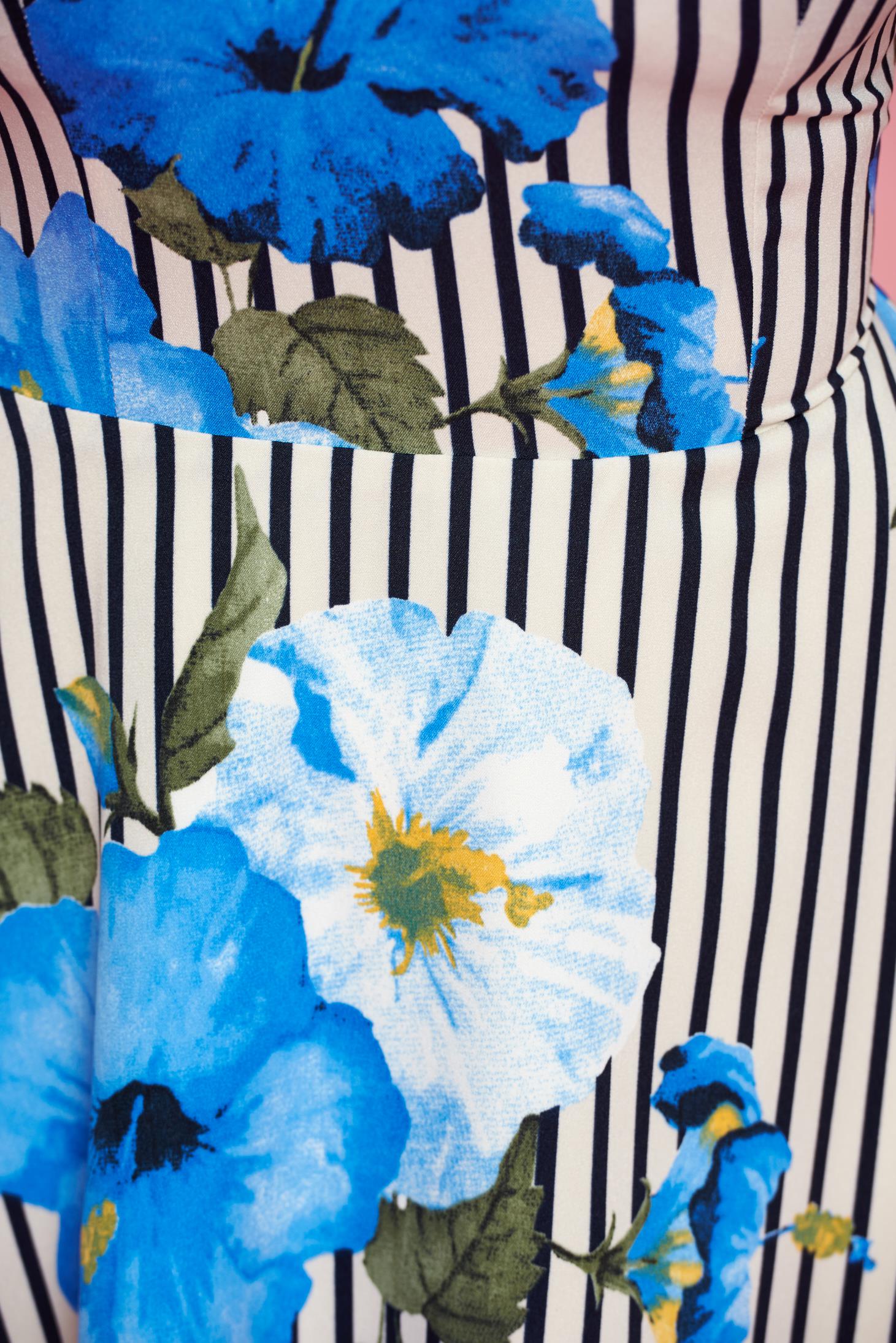 Rochie cu imprimeu floral LaDonna albastra cu dungi verticale in clos 3 - StarShinerS.ro