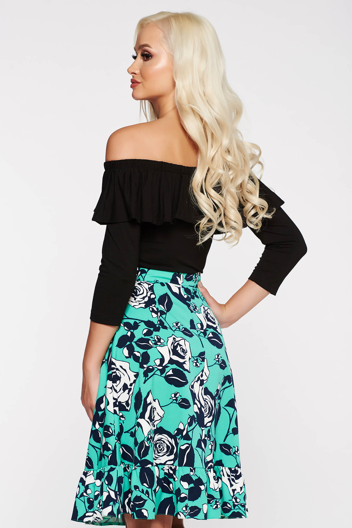 LaDonna green flared skirt with floral prints 2 - StarShinerS.com