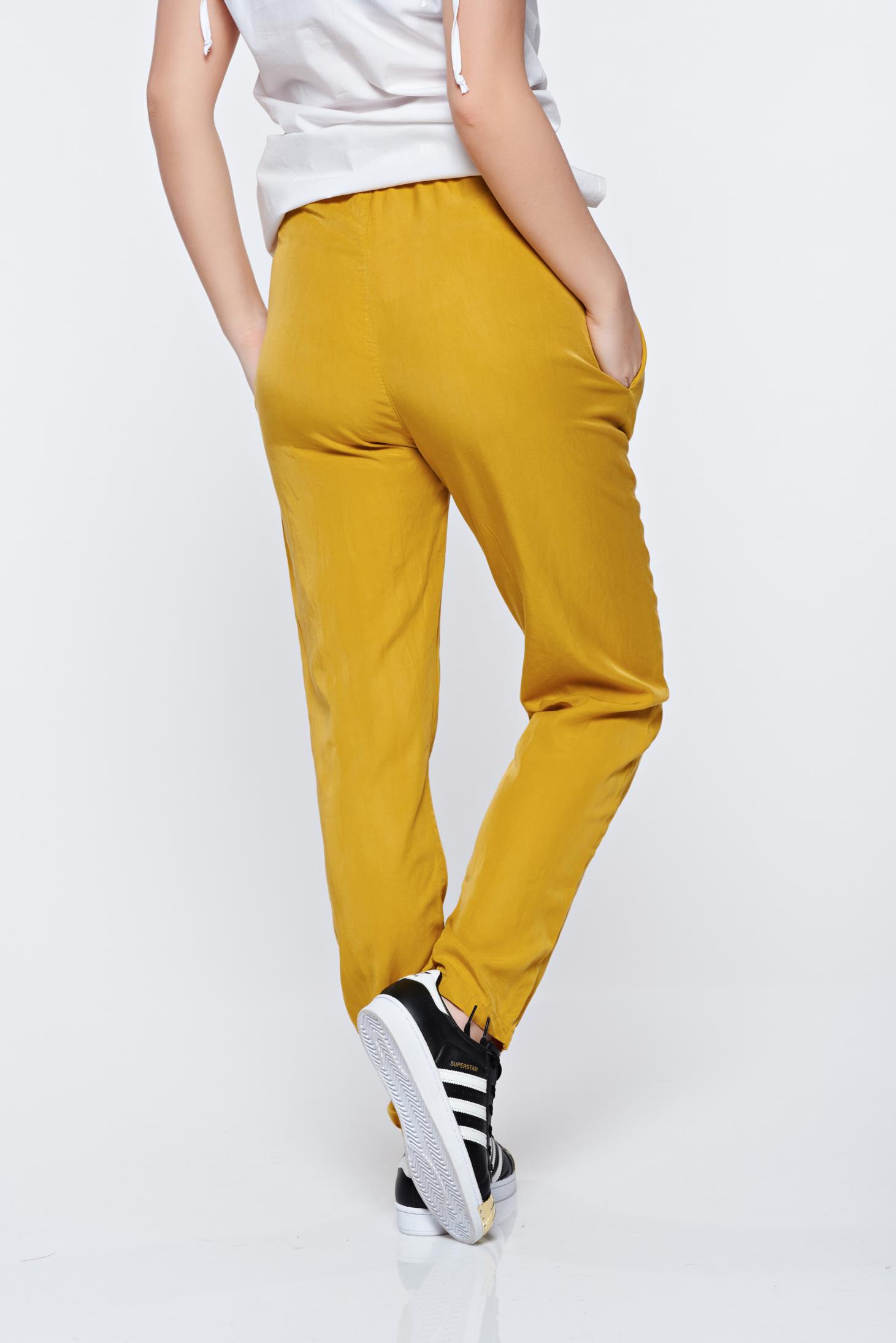 Mustard Yellow elastic waist trousers with pockets 2 - StarShinerS.com