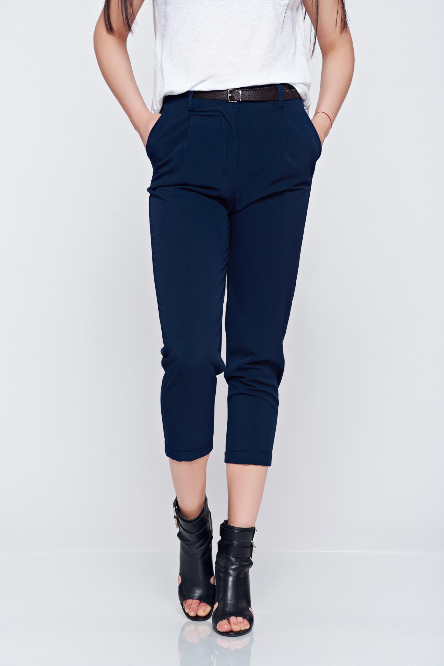 Darkblue office trousers accessorized with belt and pockets 2 - StarShinerS.com