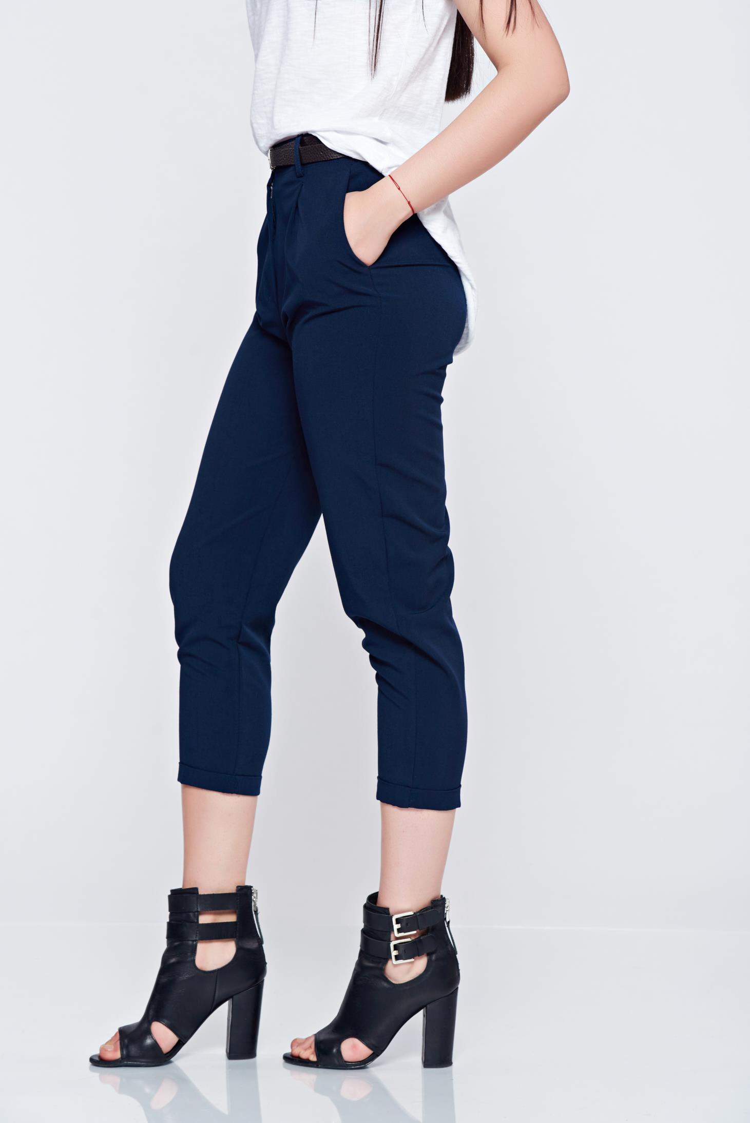 Darkblue office trousers accessorized with belt and pockets 3 - StarShinerS.com