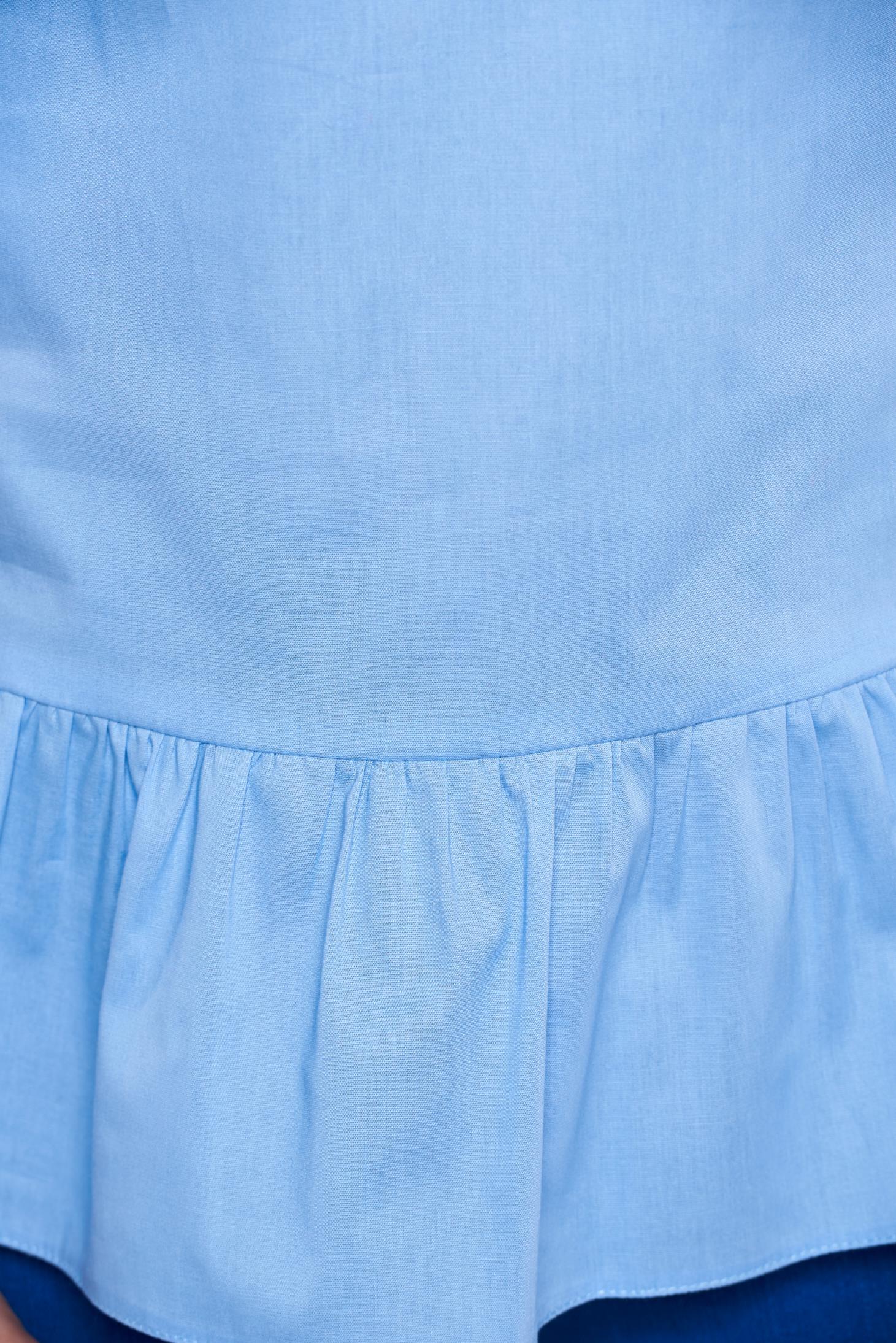 Bluza dama LaDonna albastra-deschis casual din bumbac cu volanase la maneca 5 - StarShinerS.ro