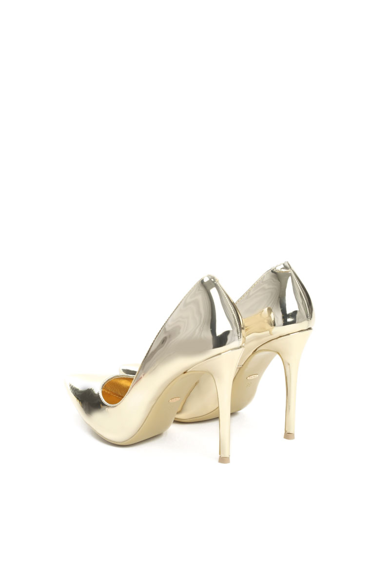 Pantofi stiletto aurii eleganti cu toc inalt cu aspect metalic 5 - StarShinerS.ro