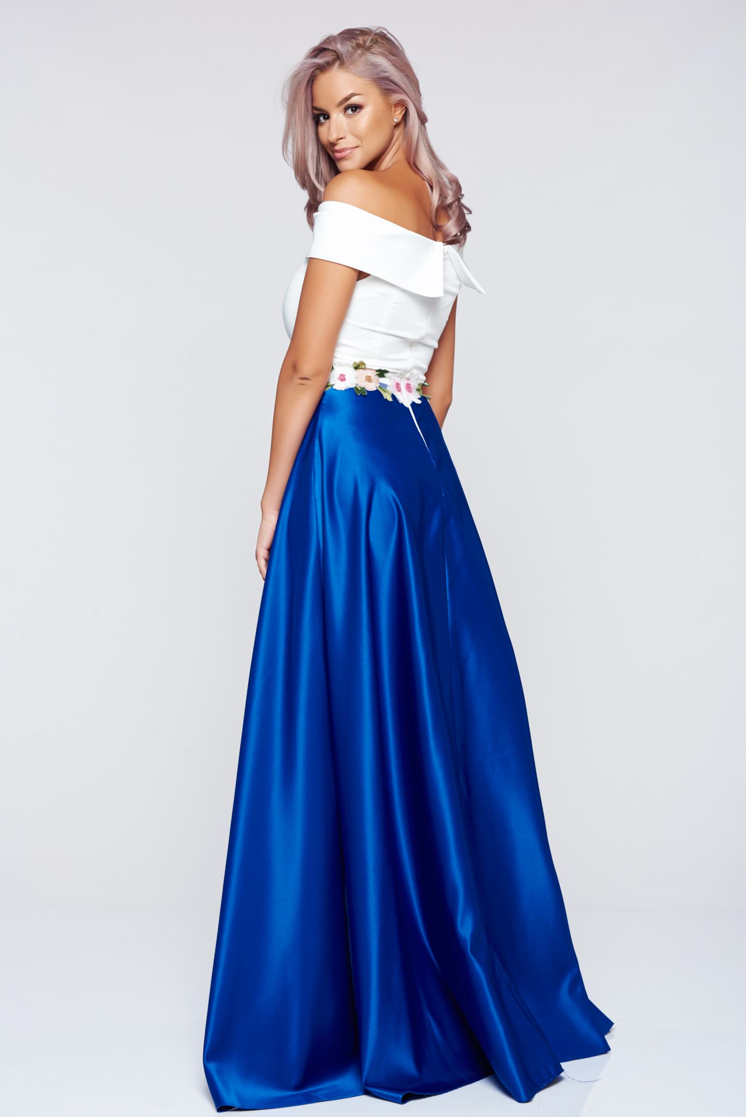 Artista blue dress embroidery details with satin fabric texture