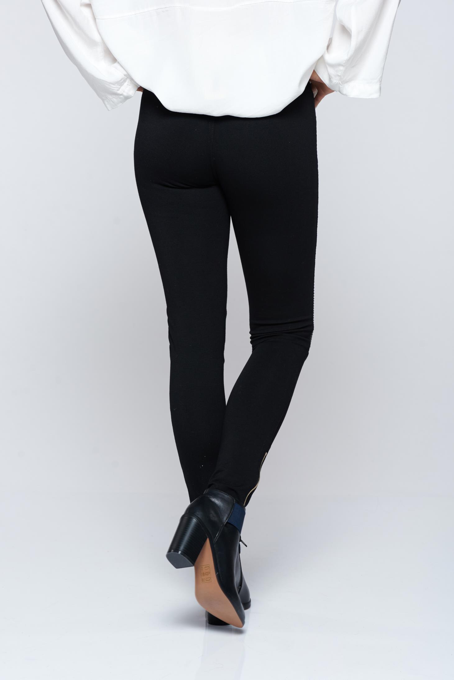 Black cotton casual tights with faux pockets