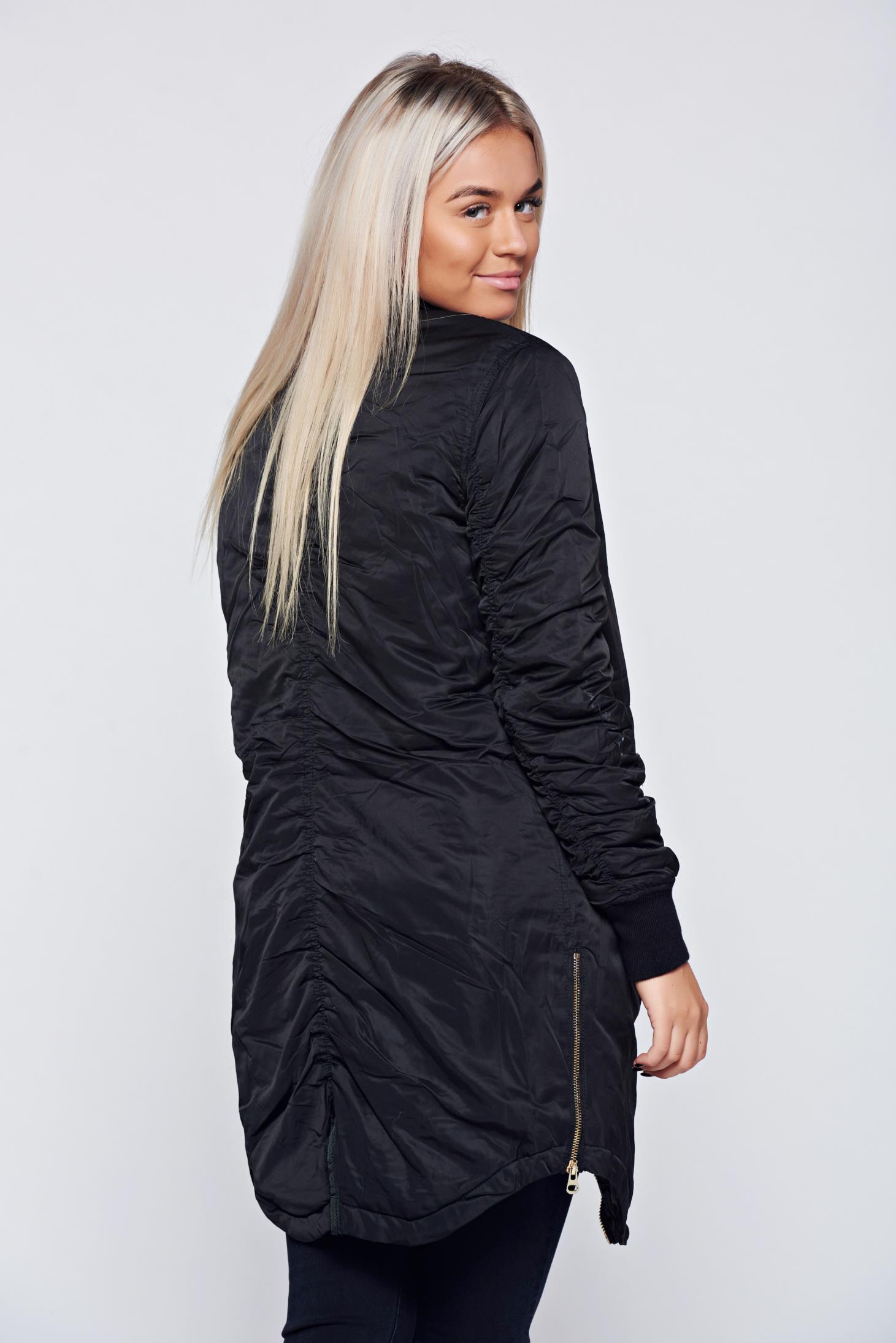 Black casual slicker jacket with zippers 2 - StarShinerS.com