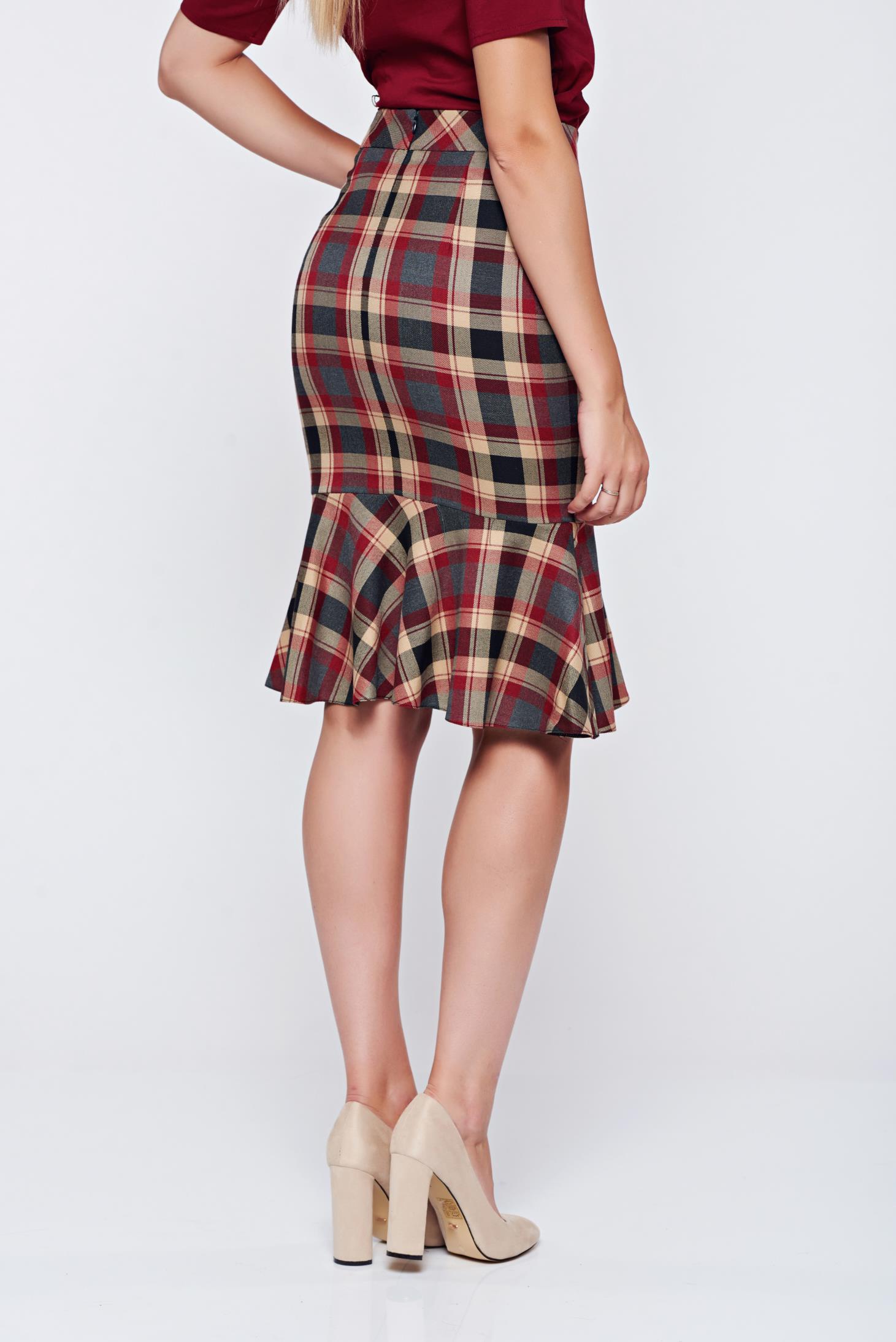 LaDonna office pencil plaid fabric with ruffle details red skirt 2 - StarShinerS.com