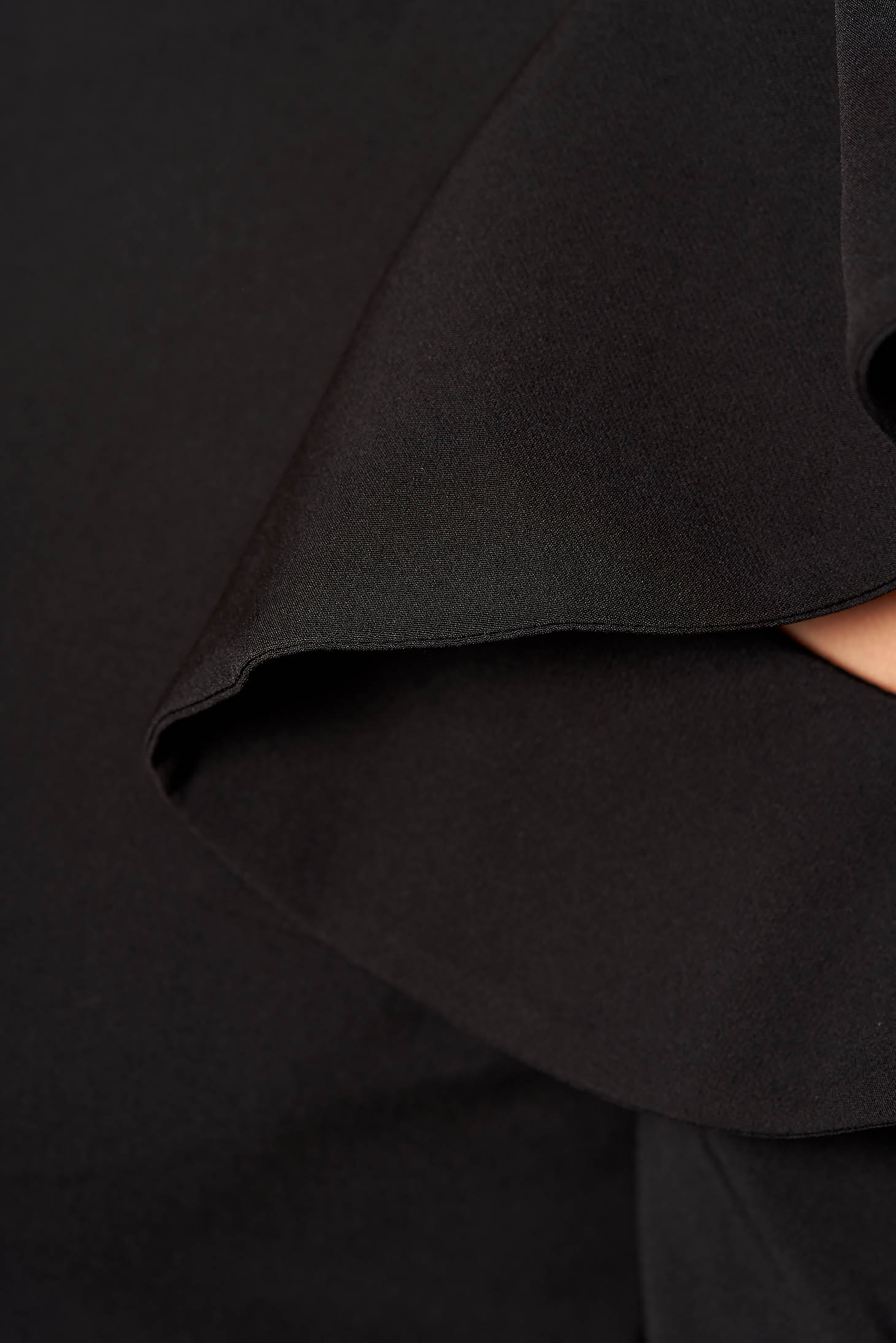 Black daily elegant a-line dress slightly elastic fabric with ruffled sleeves 4 - StarShinerS.com