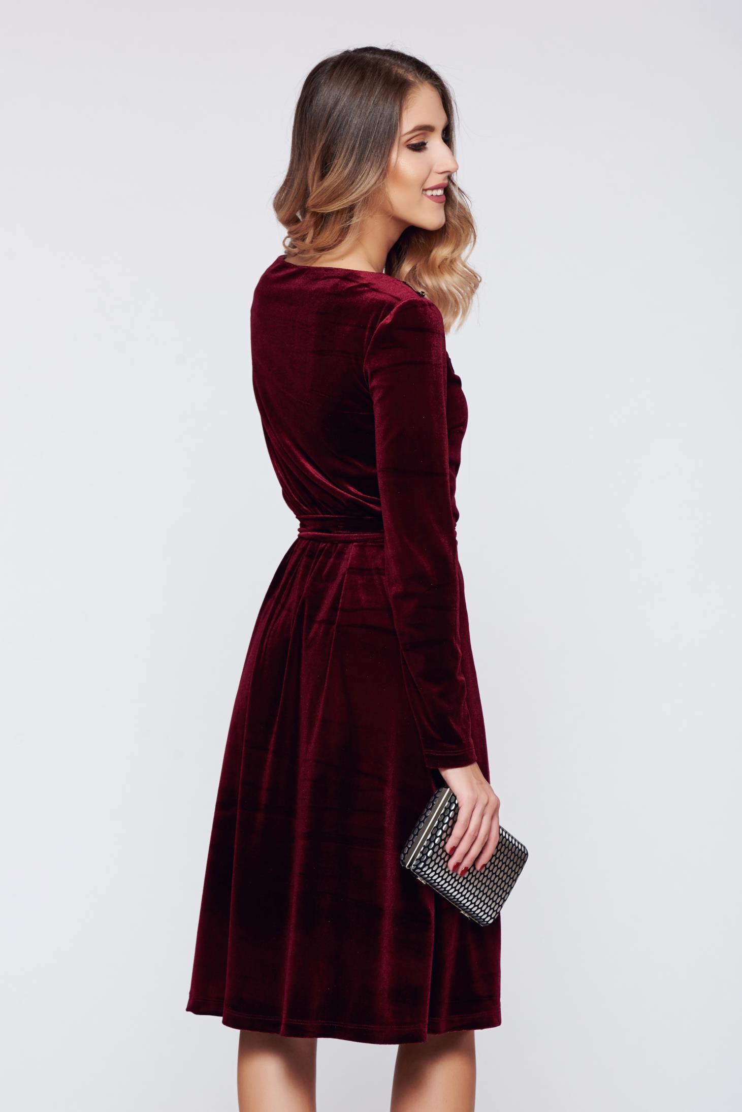 LaDonna burgundy dress occasional wrap around velvet with floral details