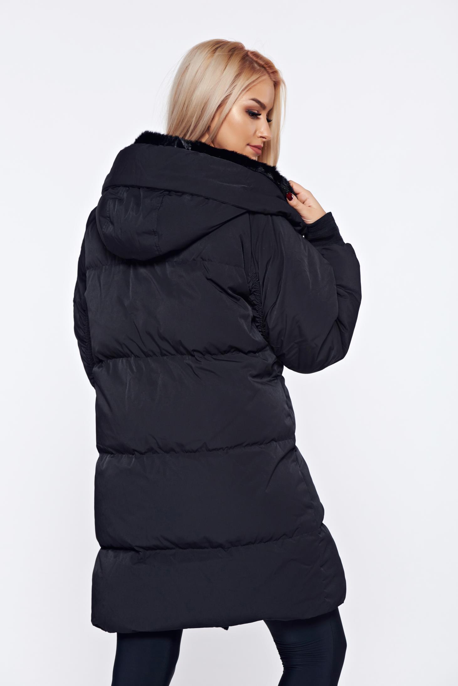 Adidas black casual jacket from slicker with furry hood