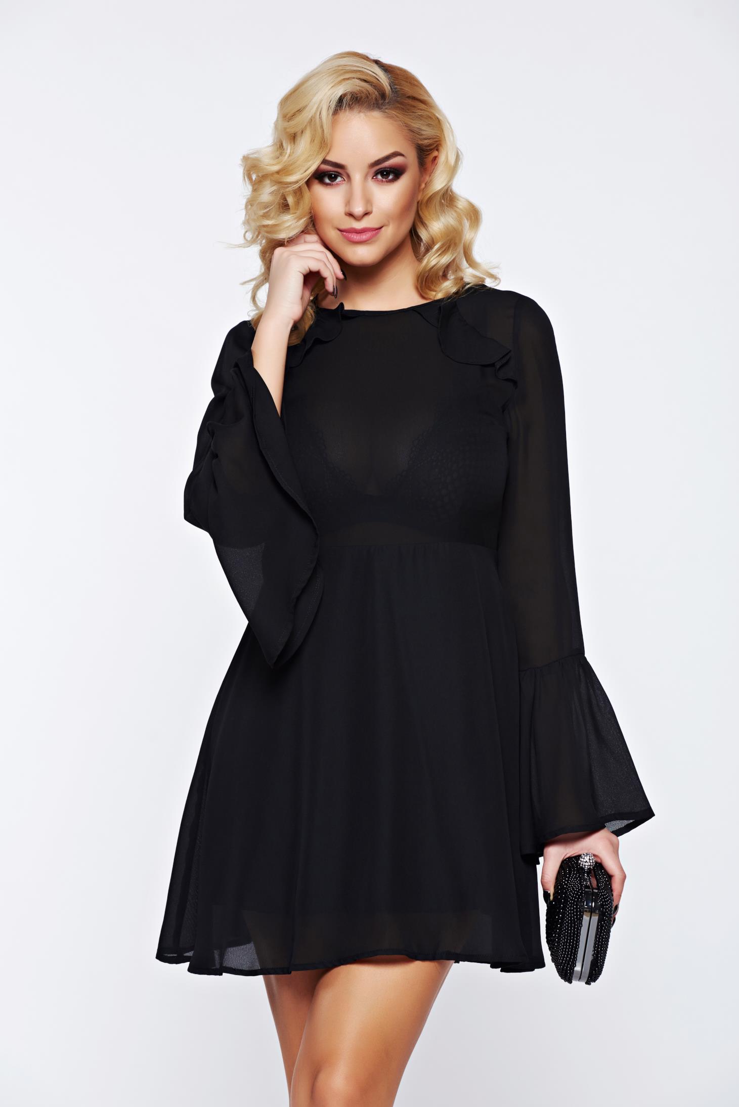 PrettyGirl black elegant daily dress bare back from voile fabric