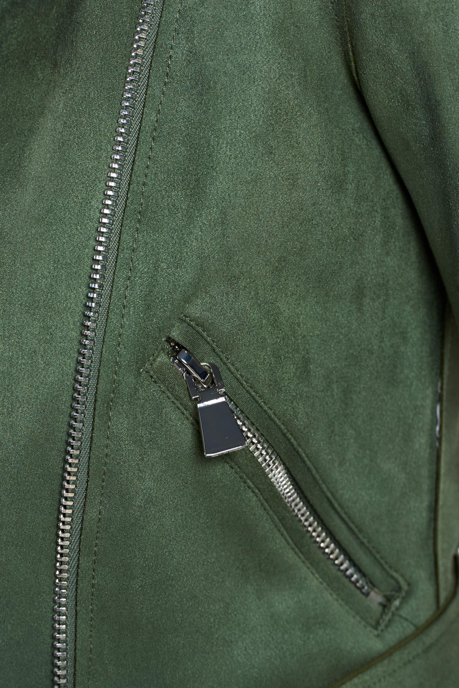 Geaca verde-inchis casual din velur accesorizata cu cordon 4 - StarShinerS.ro