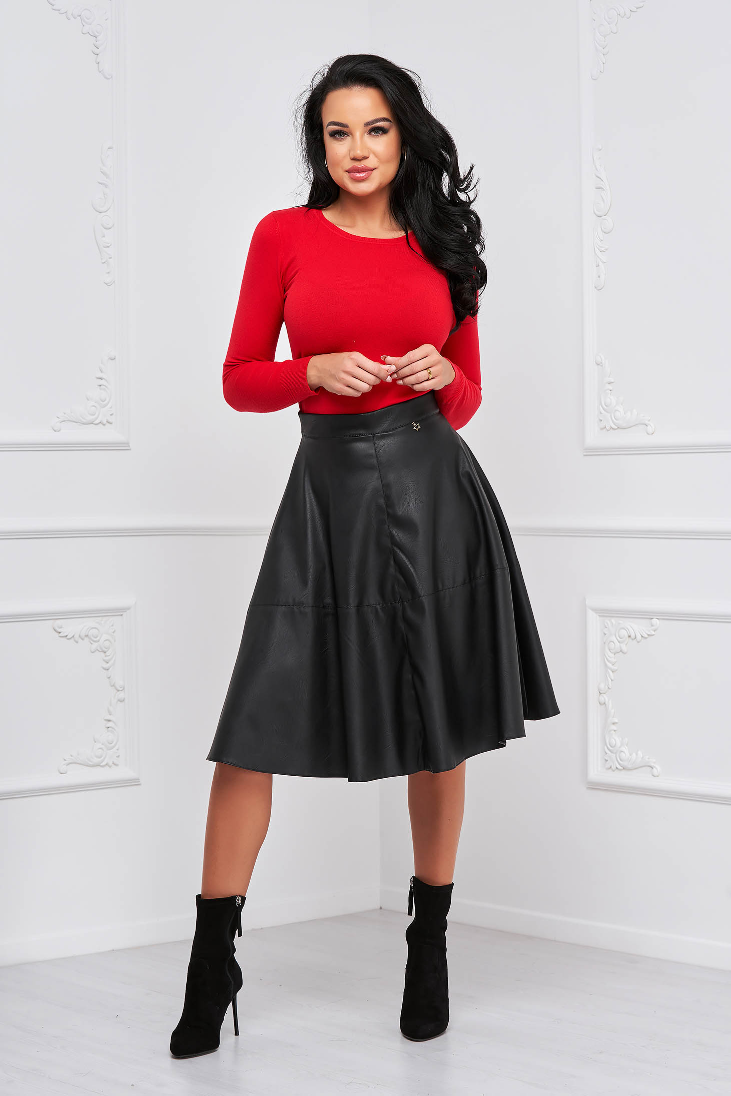 Black Cloche Skirt From Ecological Leather Midi Starshiners 2121