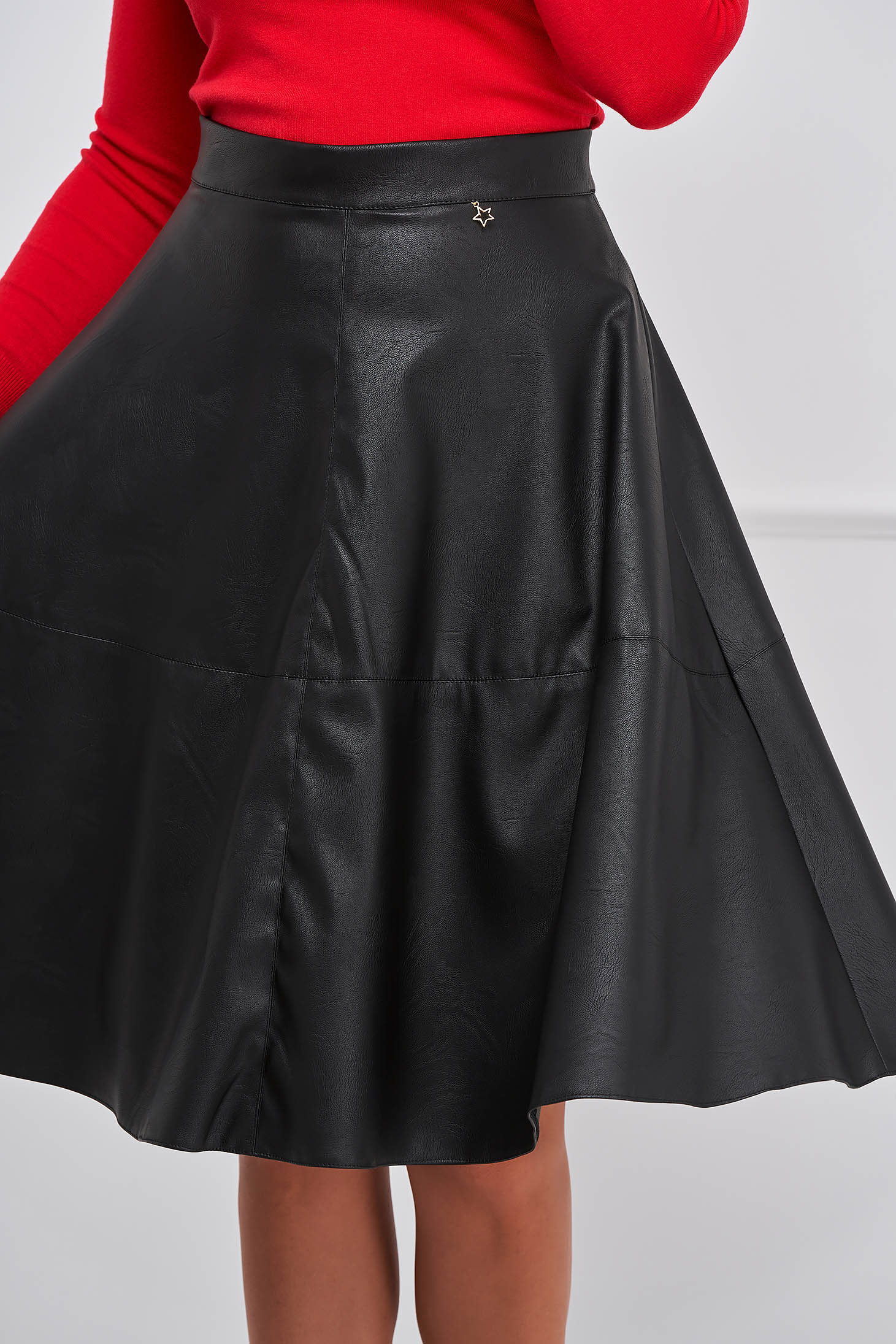 Black Cloche Skirt From Ecological Leather Midi Starshiners 9528