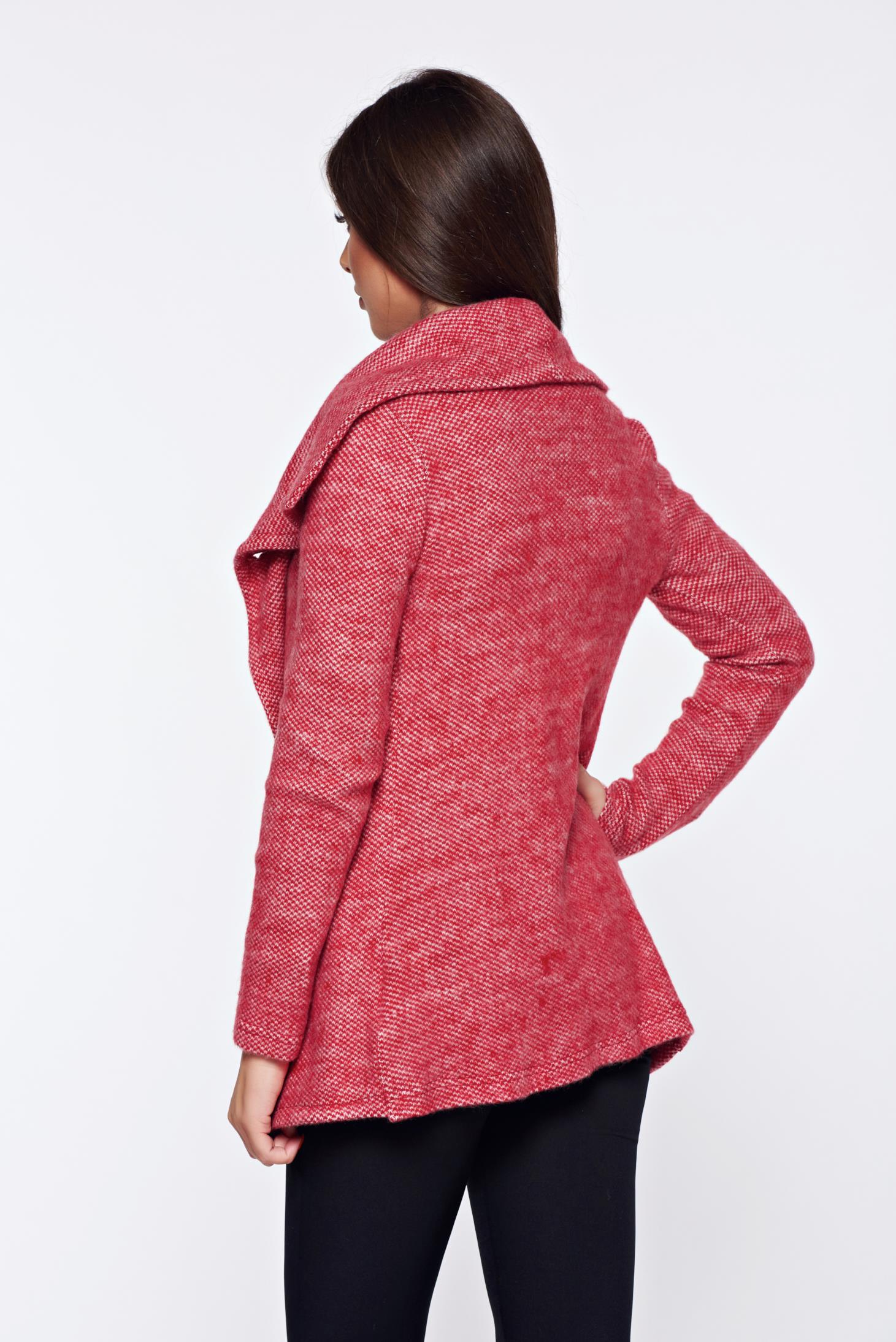 Cardigan PrettyGirl rosu casual tricotat din material moale 3 - StarShinerS.ro