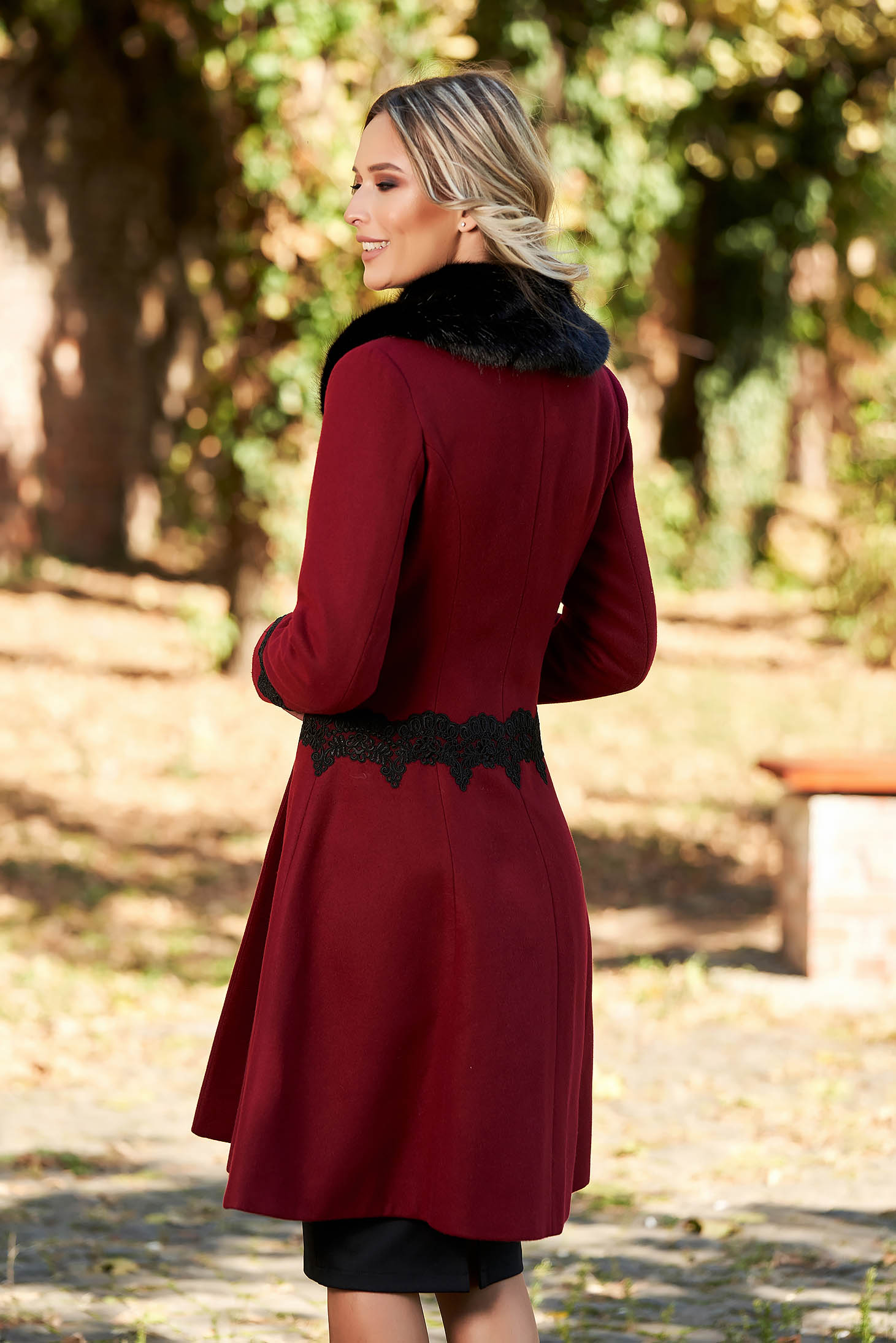 LaDonna best impulse elegant embroidered from wool with inside lining burgundy coat 3 - StarShinerS.com