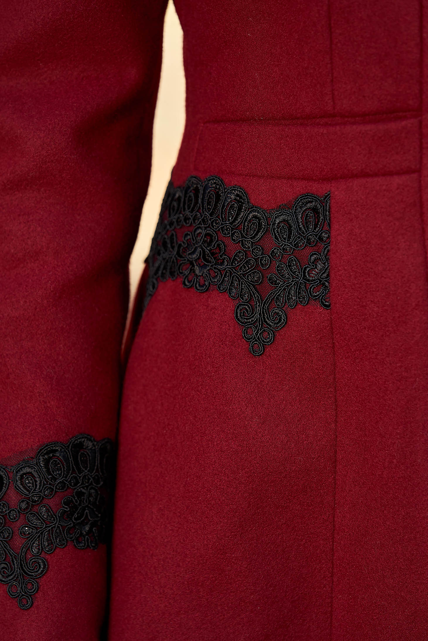 LaDonna best impulse elegant embroidered from wool with inside lining burgundy coat 6 - StarShinerS.com