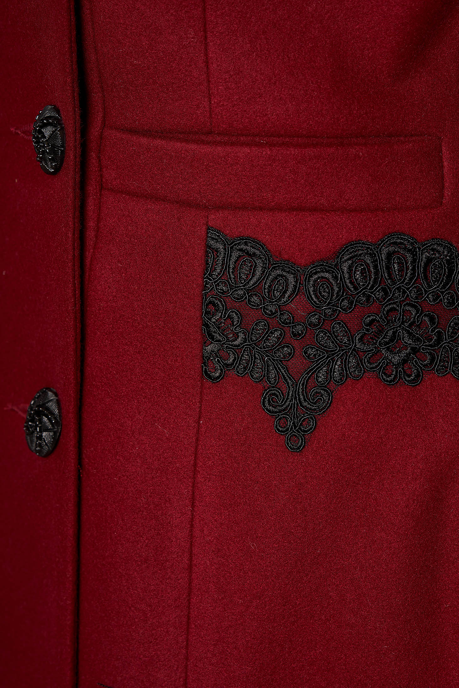 Palton StarShinerS visiniu best impulse elegant din lana cu insertii de broderie captusit pe interior 5 - StarShinerS.ro