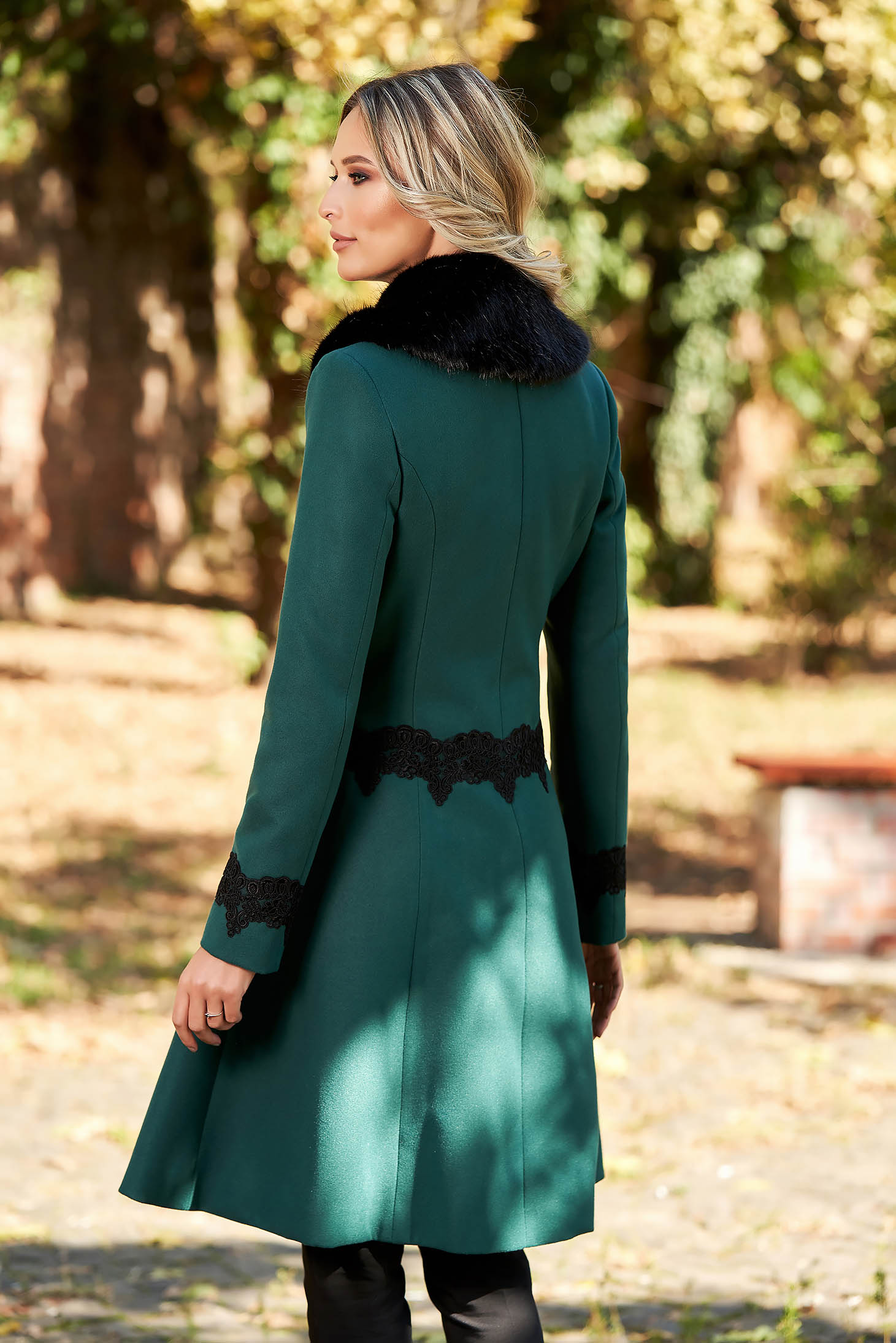 Ladonna Best Impulse Elegant Embroidered From Wool With Inside Lining Green Coat 8992