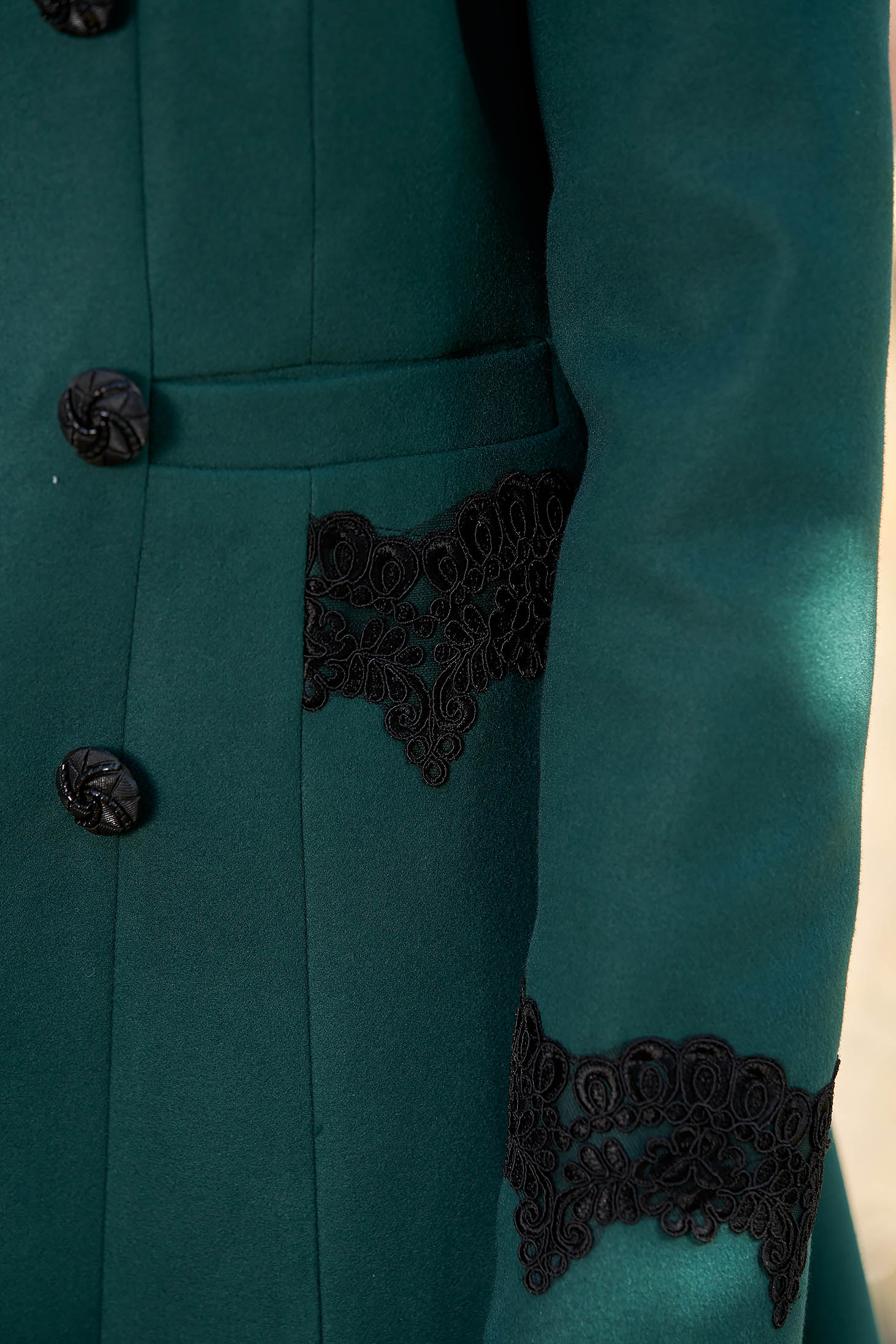 Ladonna Best Impulse Elegant Embroidered From Wool With Inside Lining Green Coat 2410