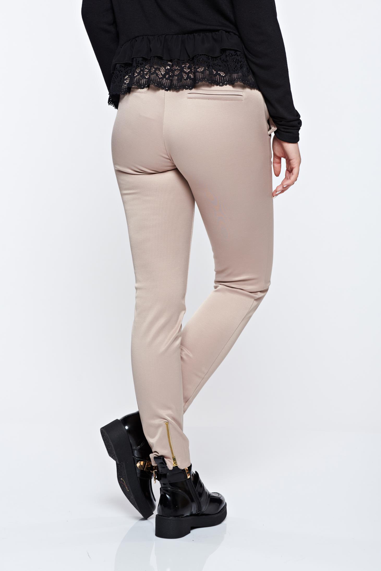 PrettyGirl cream office conical cotton trousers with medium waist 2 - StarShinerS.com