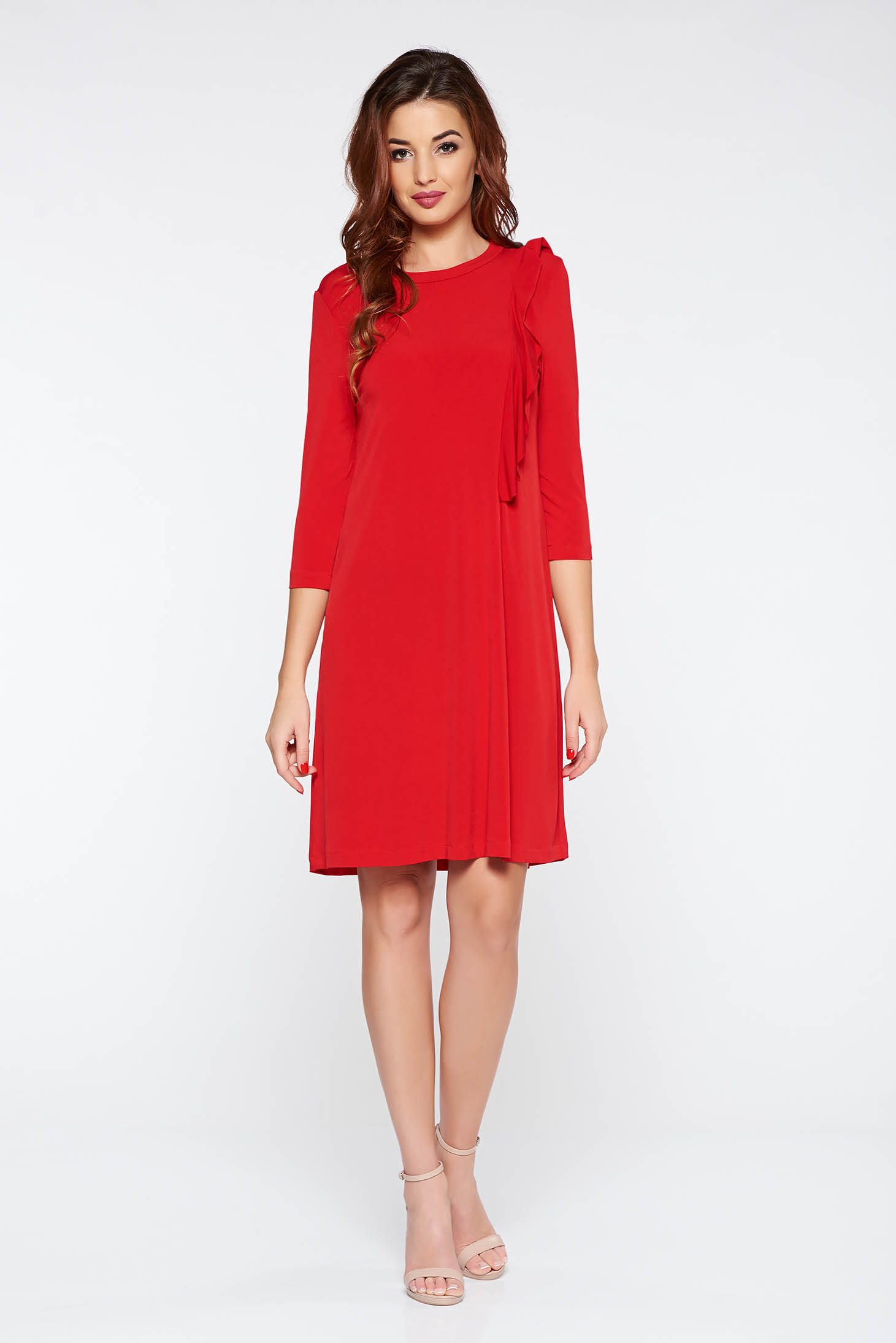 StarShinerS red dress casual flared airy fabric asymmetrical