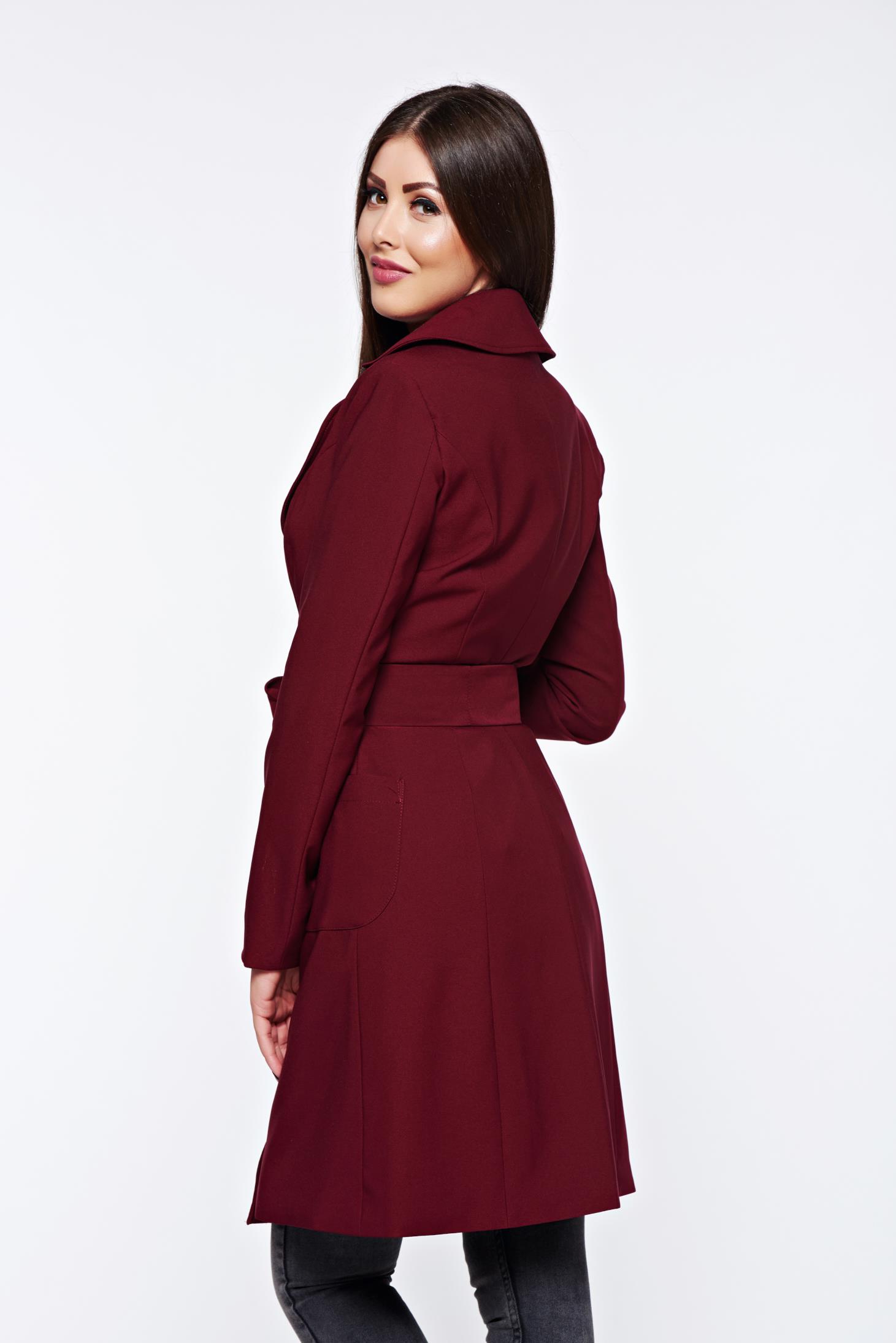 Artista burgundy trenchcoat office with inside lining with pockets accessorized with tied waistband slightly elastic fabric 2 - StarShinerS.com