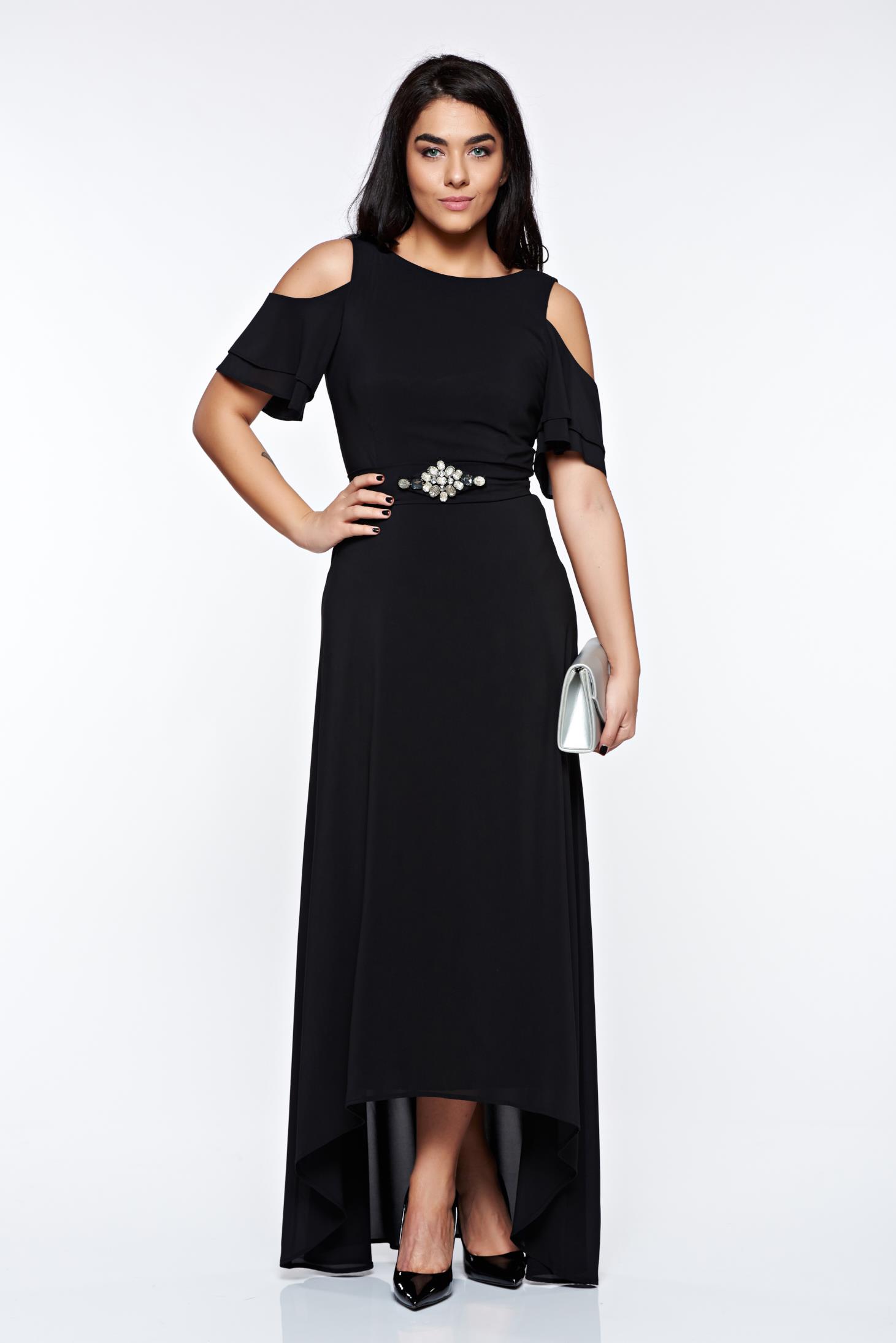 StarShinerS black dress occasional both shoulders cut out with inside lining asymmetrical