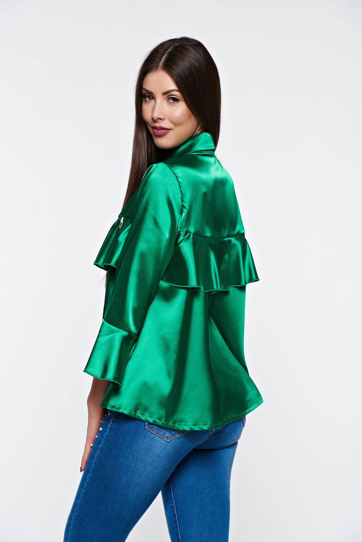 MissQ darkgreen women`s blouse elegant from satin fabric texture with ...