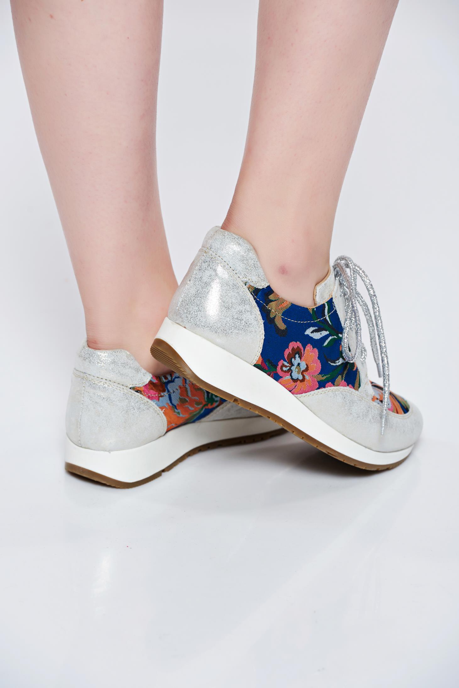 Pantofi sport MissQ argintiu casual din piele naturala cu talpa usoara cu siret 3 - StarShinerS.ro