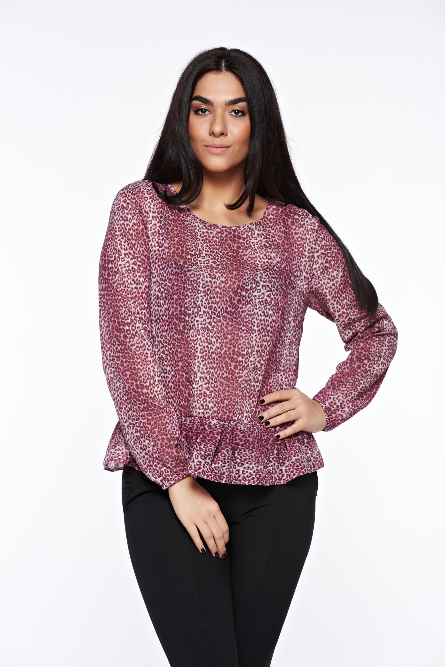 Bluza dama StarShinerS visinie office cu croi larg din material usor transparent cu maneci prinse in elastic