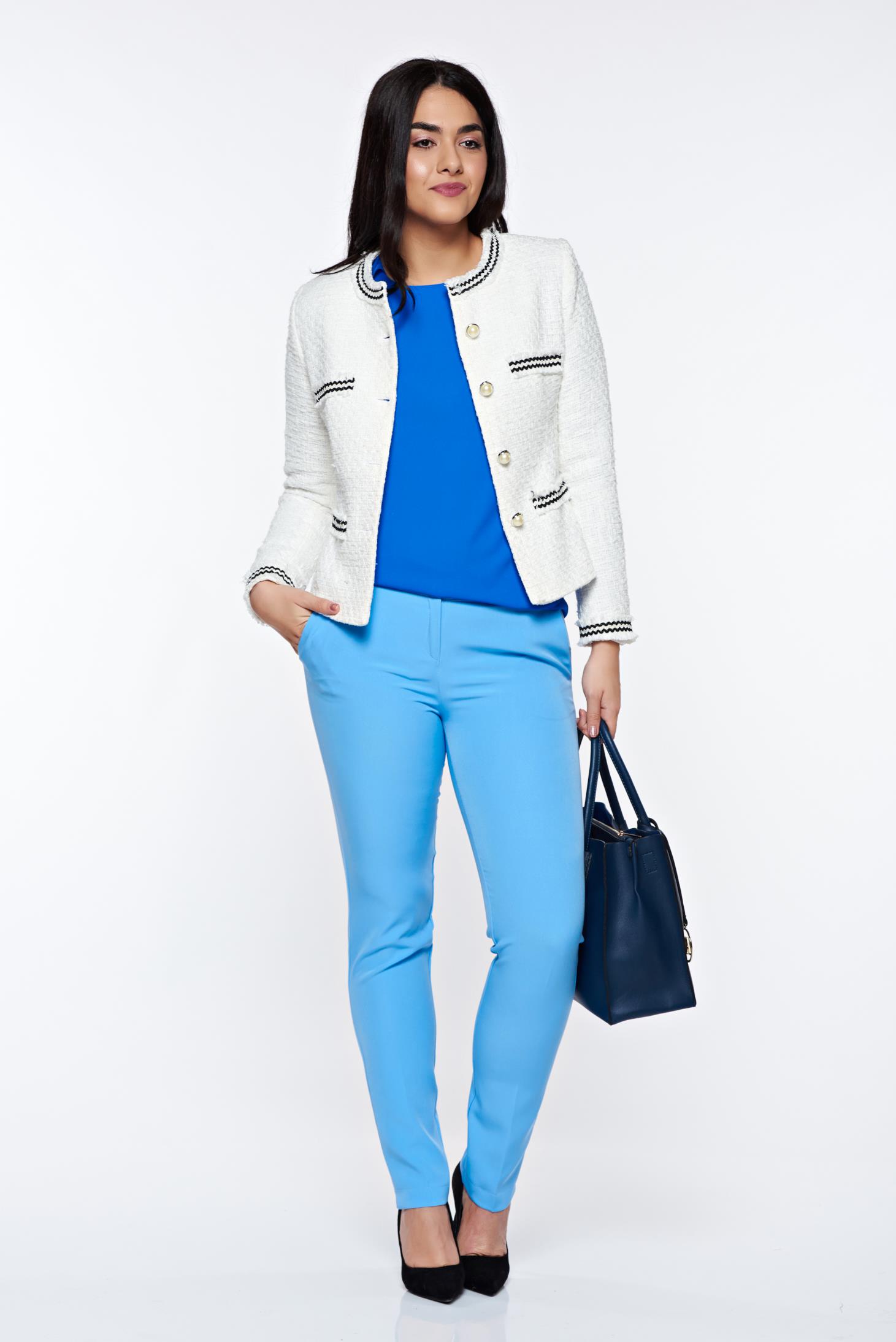PrettyGirl lightblue elegant conical trousers with medium waist with pockets slightly elastic fabric 4 - StarShinerS.com