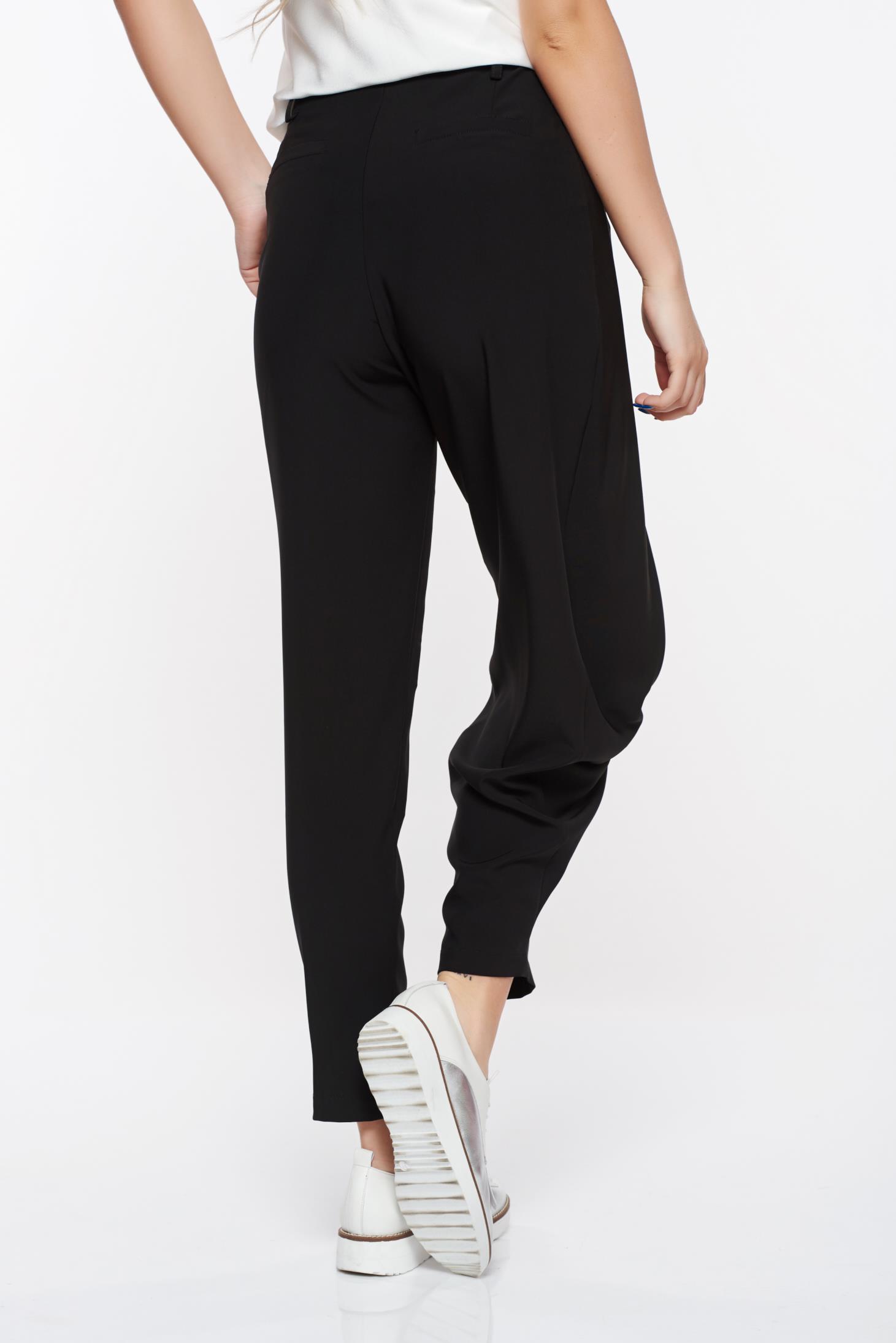 PrettyGirl black elegant trousers with medium waist airy fabric with pockets 2 - StarShinerS.com