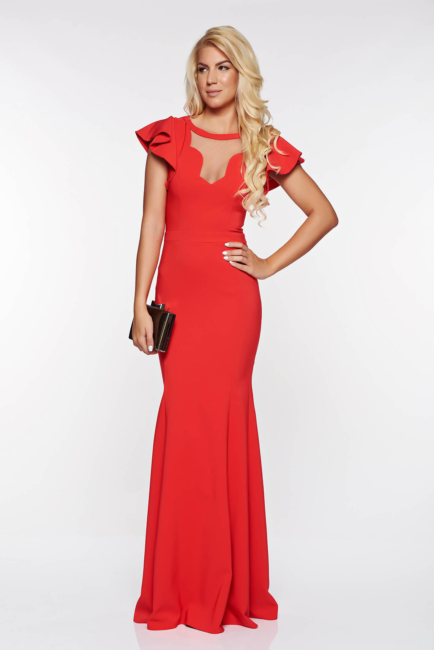 LaDonna red occasional mermaid dress slightly elastic fabric with v-neckline with inside lining 3 - StarShinerS.com