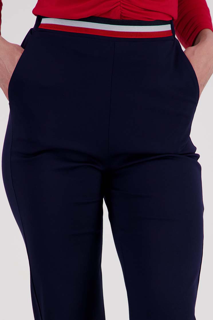 Pantaloni din material elastic bleumarin evazati cu elastic in talie si buzunare laterale - StarShinerS 5 - StarShinerS.ro