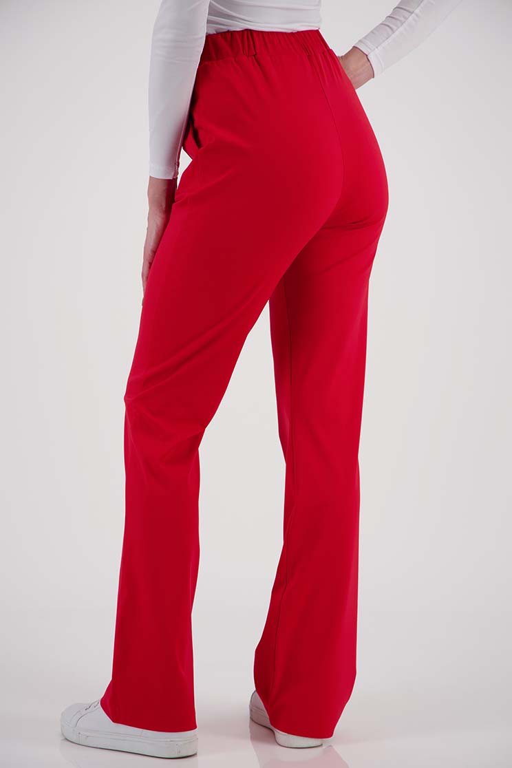 Pantaloni din material elastic rosii evazati cu elastic in talie si buzunare laterale - StarShinerS 2 - StarShinerS.ro