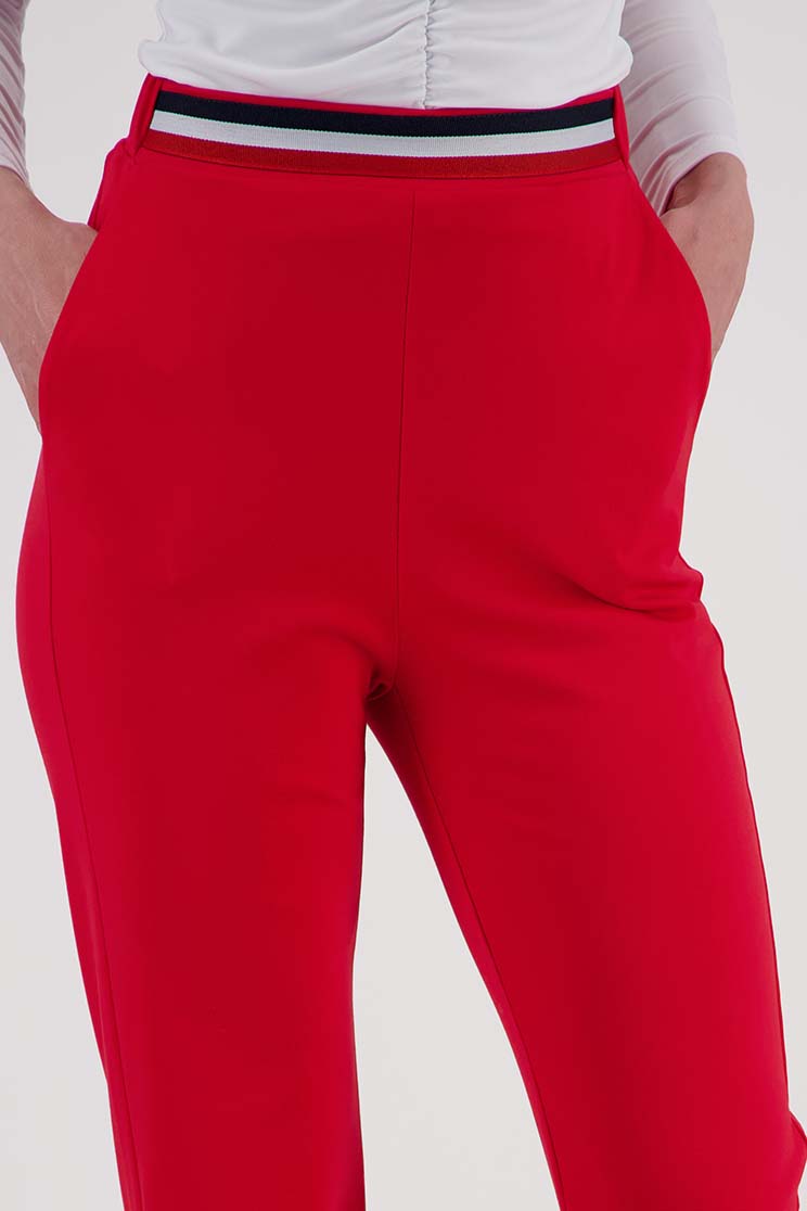 Pantaloni din material elastic rosii evazati cu elastic in talie si buzunare laterale - StarShinerS 5 - StarShinerS.ro