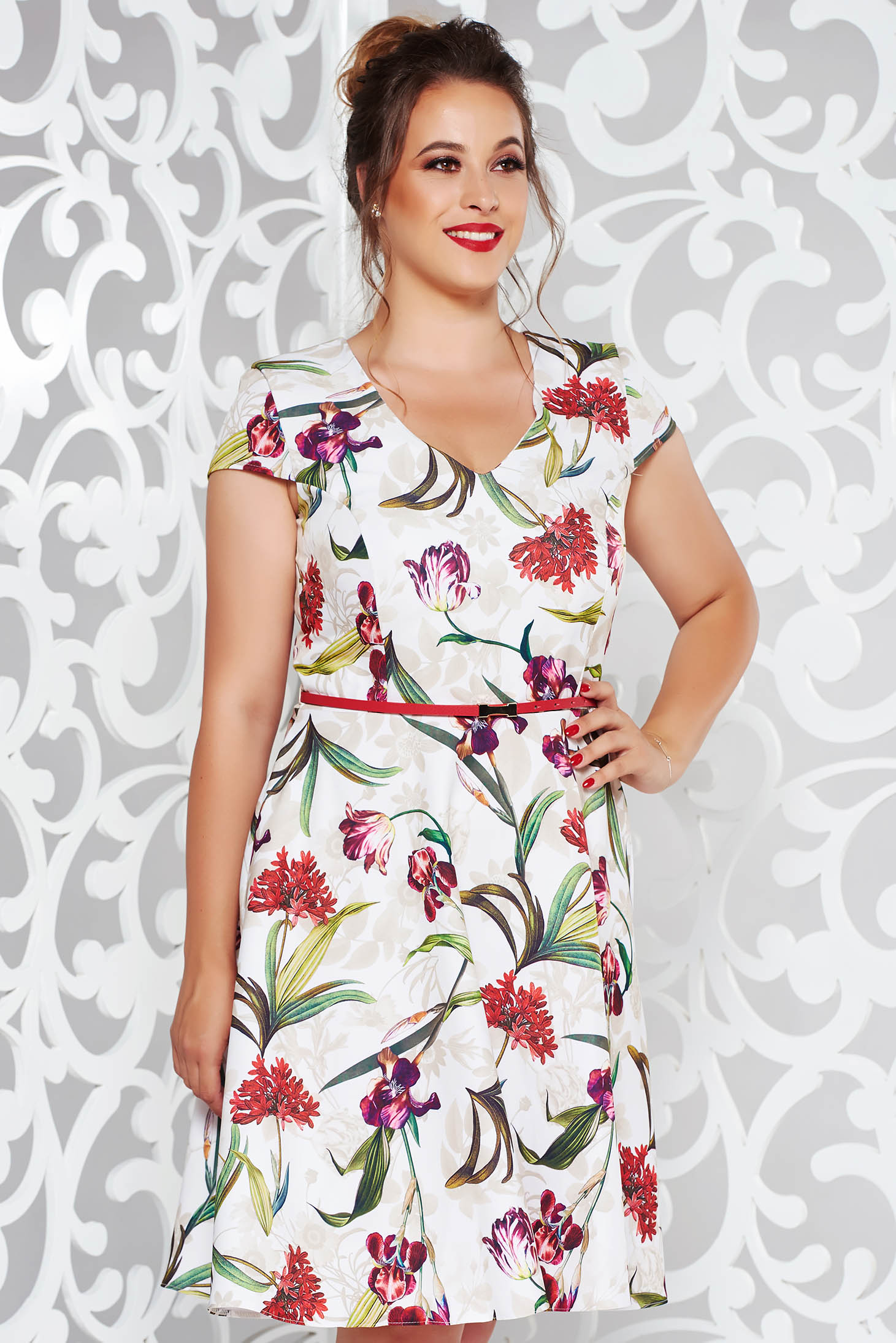 Rochie StarShinerS alba de zi in clos din stofa subtire usor elastica cu buzunare