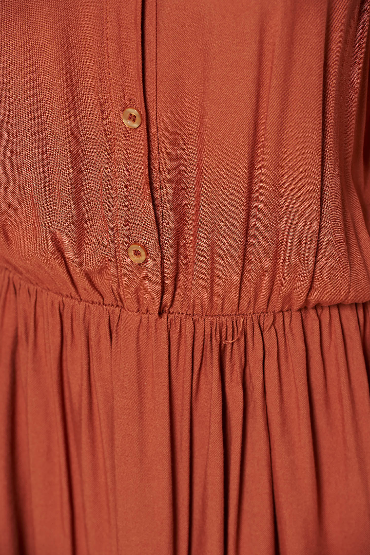 SunShine brown casual cloche dress with elastic waist airy fabric 5 - StarShinerS.com
