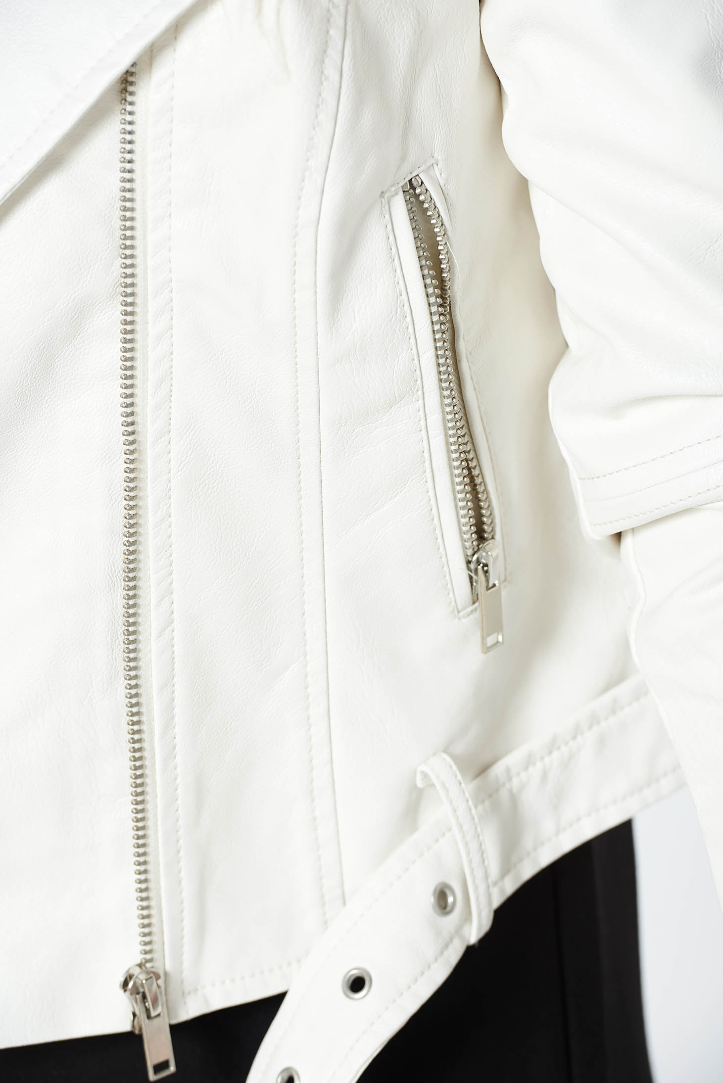 Fehér casual dzseki műbőr belső béléssel zsebes 4 - StarShinerS.hu