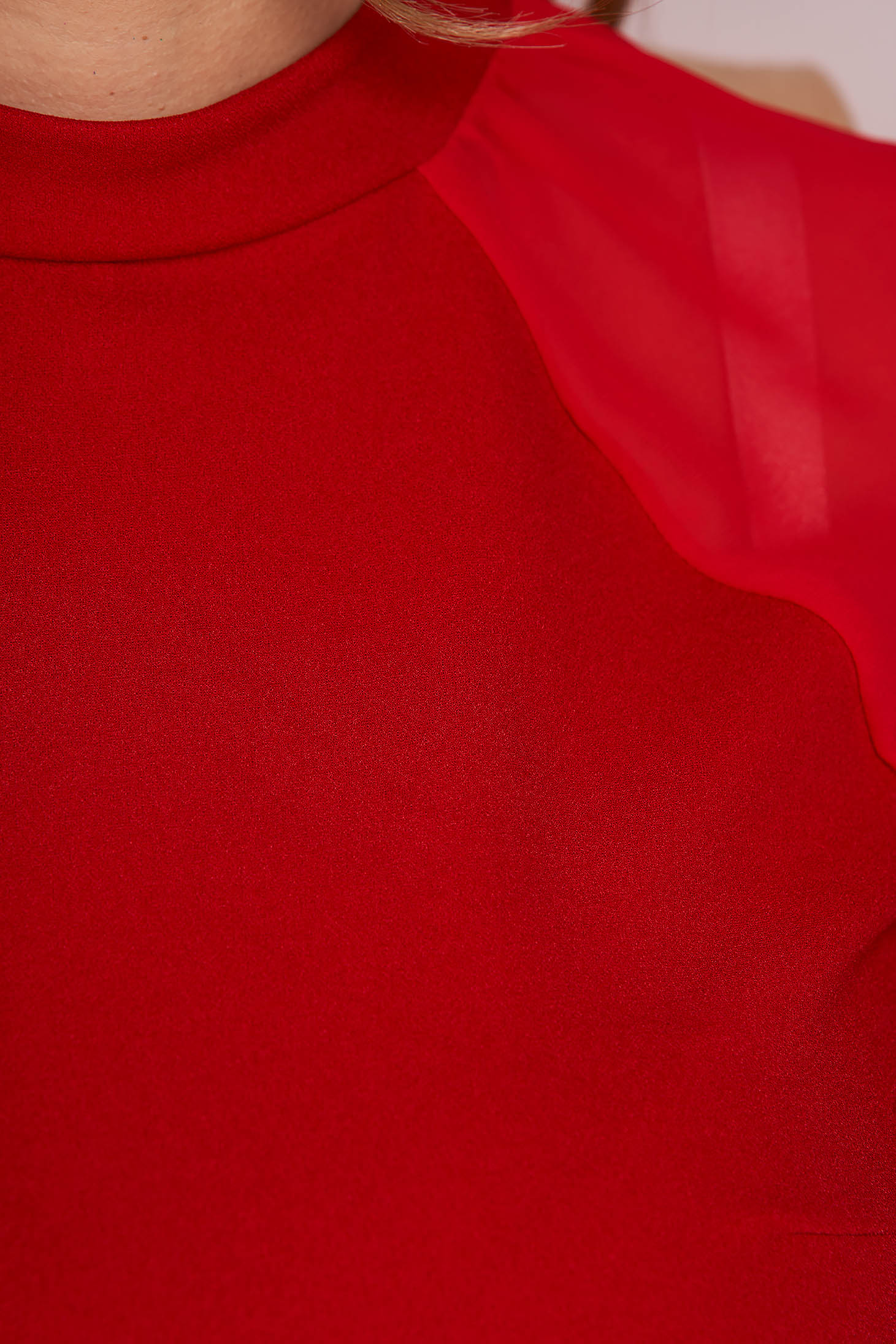 Bluza dama din crep rosie mulata cu maneci din voal bufante - StarShinerS 6 - StarShinerS.ro