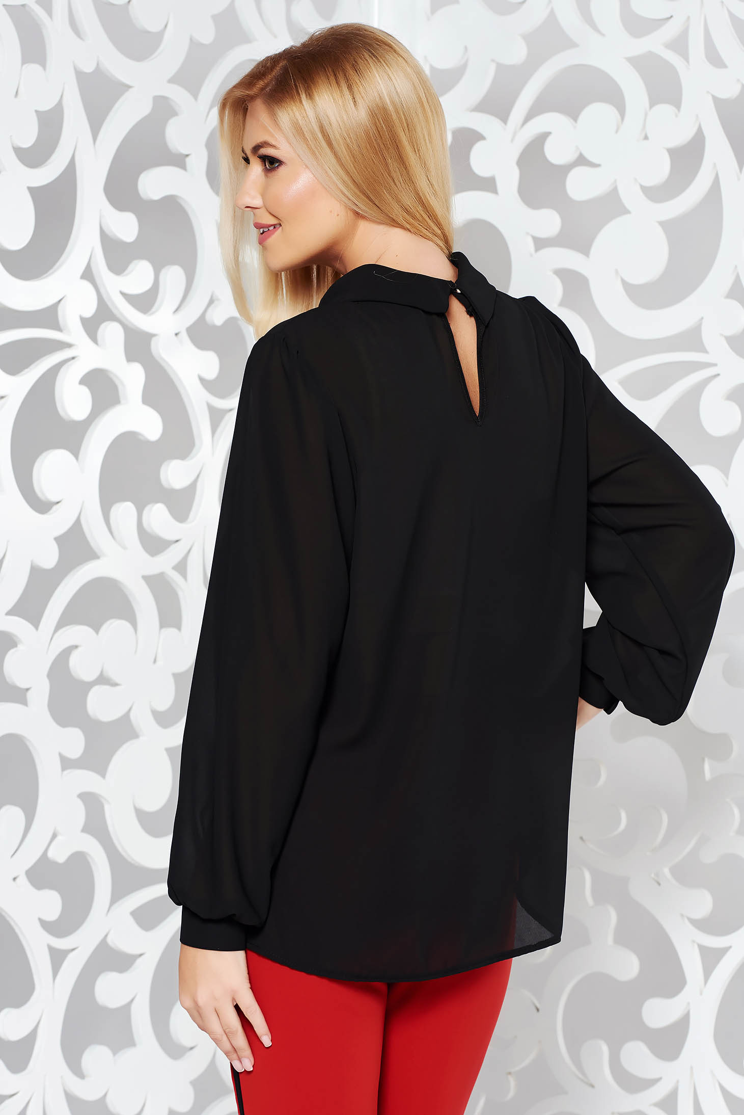 Bluza dama neagra eleganta cu croi larg din voal cu maneci lungi 2 - StarShinerS.ro