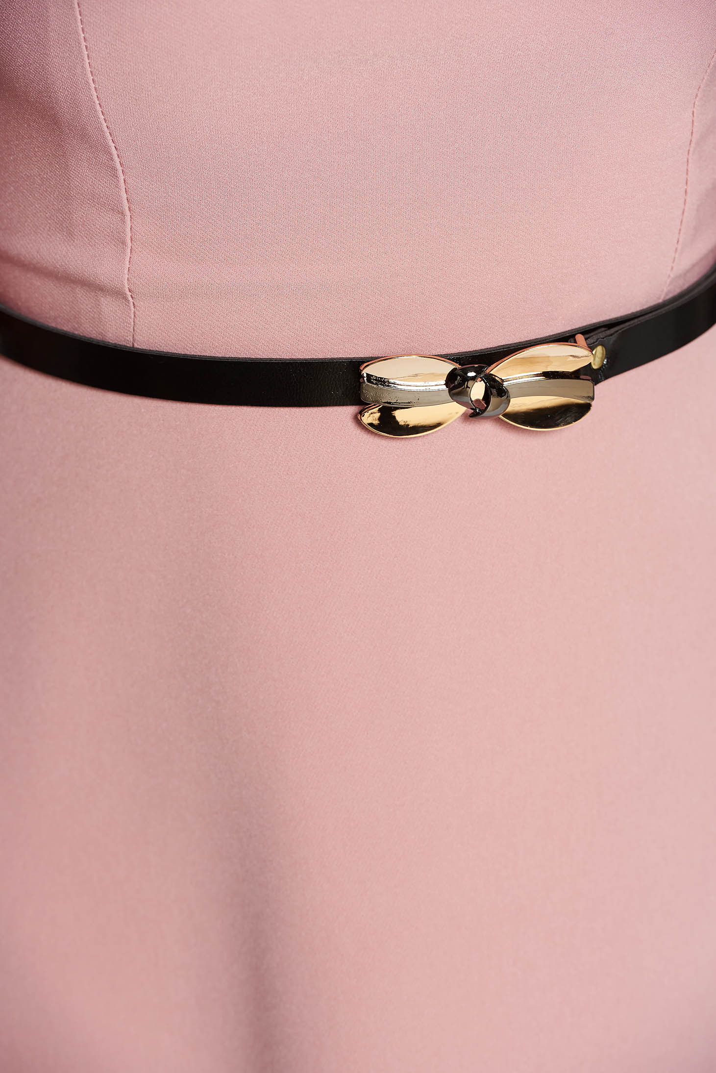 Rózsaszínű elegáns harang ruha enyhén rugalmas szövet öv típusú kiegészítővel 4 - StarShinerS.hu