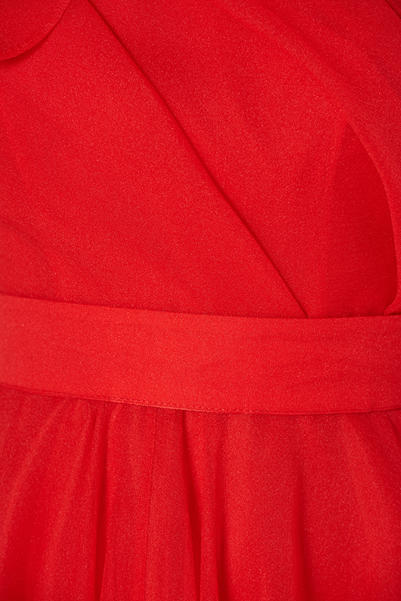 Red tulle dress with a flared cut on the shoulder, accessorized with a belt - Ana Radu 4 - StarShinerS.com