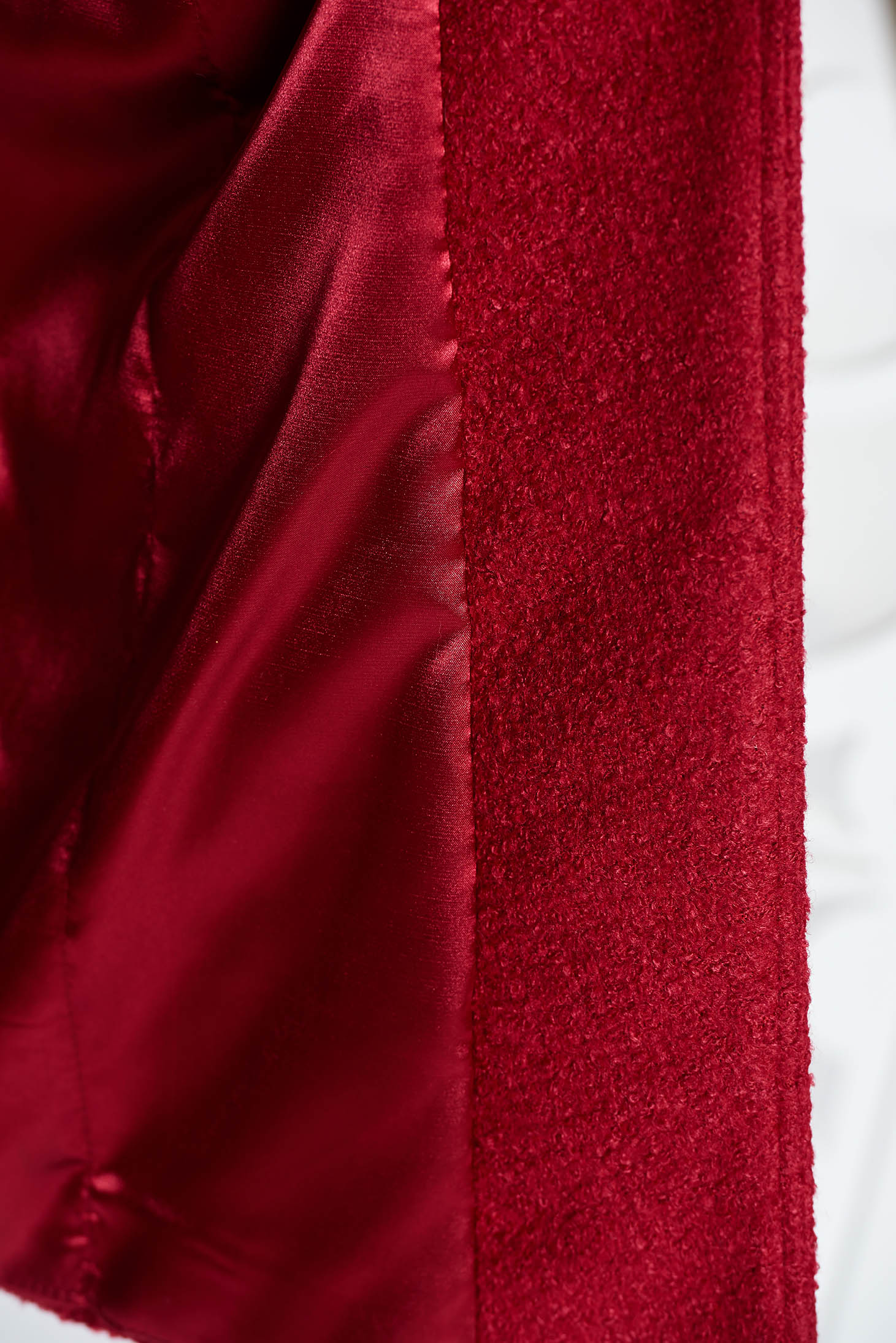Piros elegáns gyapjú nagykabát egyenes szabás belső béléssel eltávolítható kapucni 5 - StarShinerS.hu