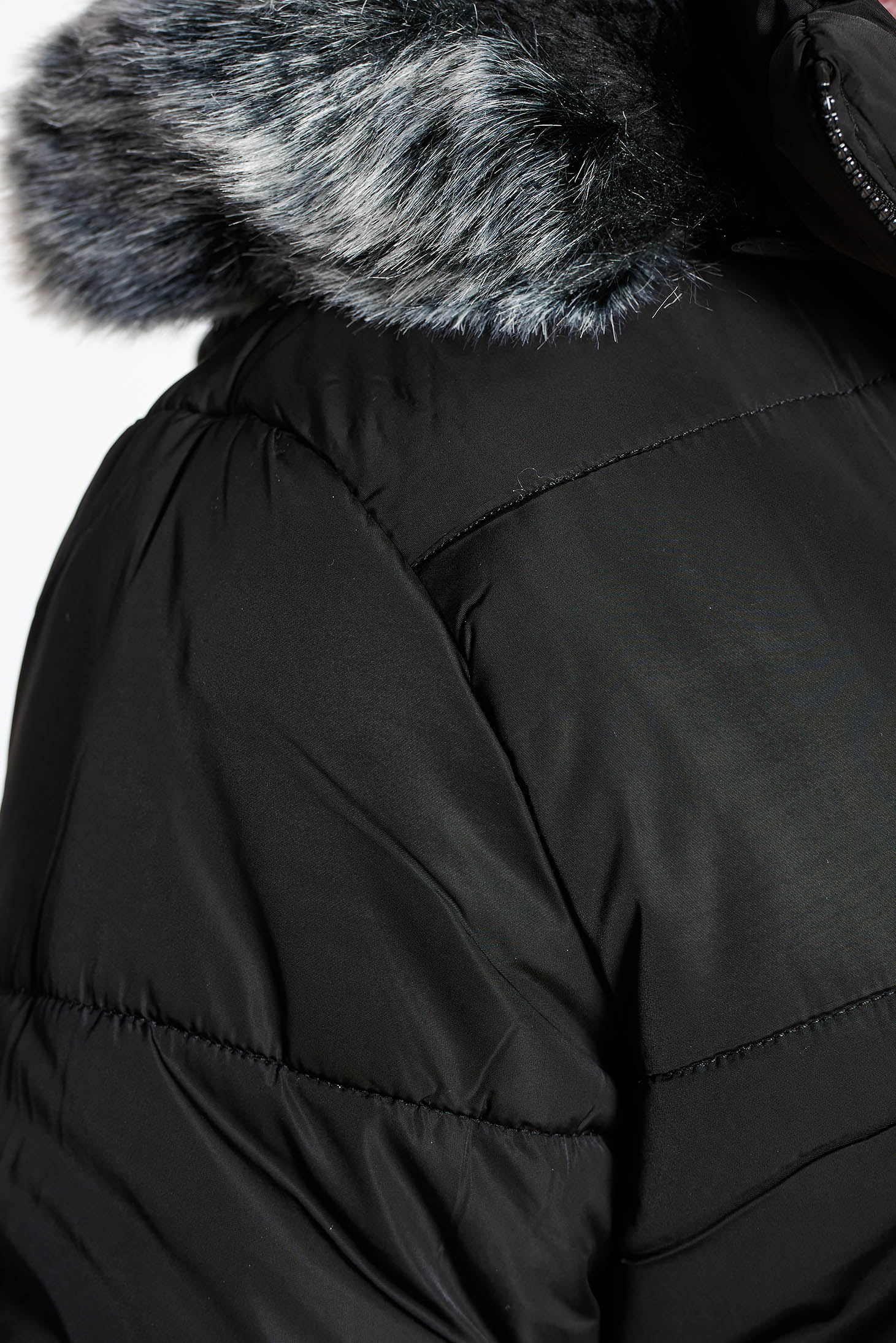 Fekete SunShine casual vízhatlan dzseki belső béléssel műszőrme díszítés zsebes 4 - StarShinerS.hu